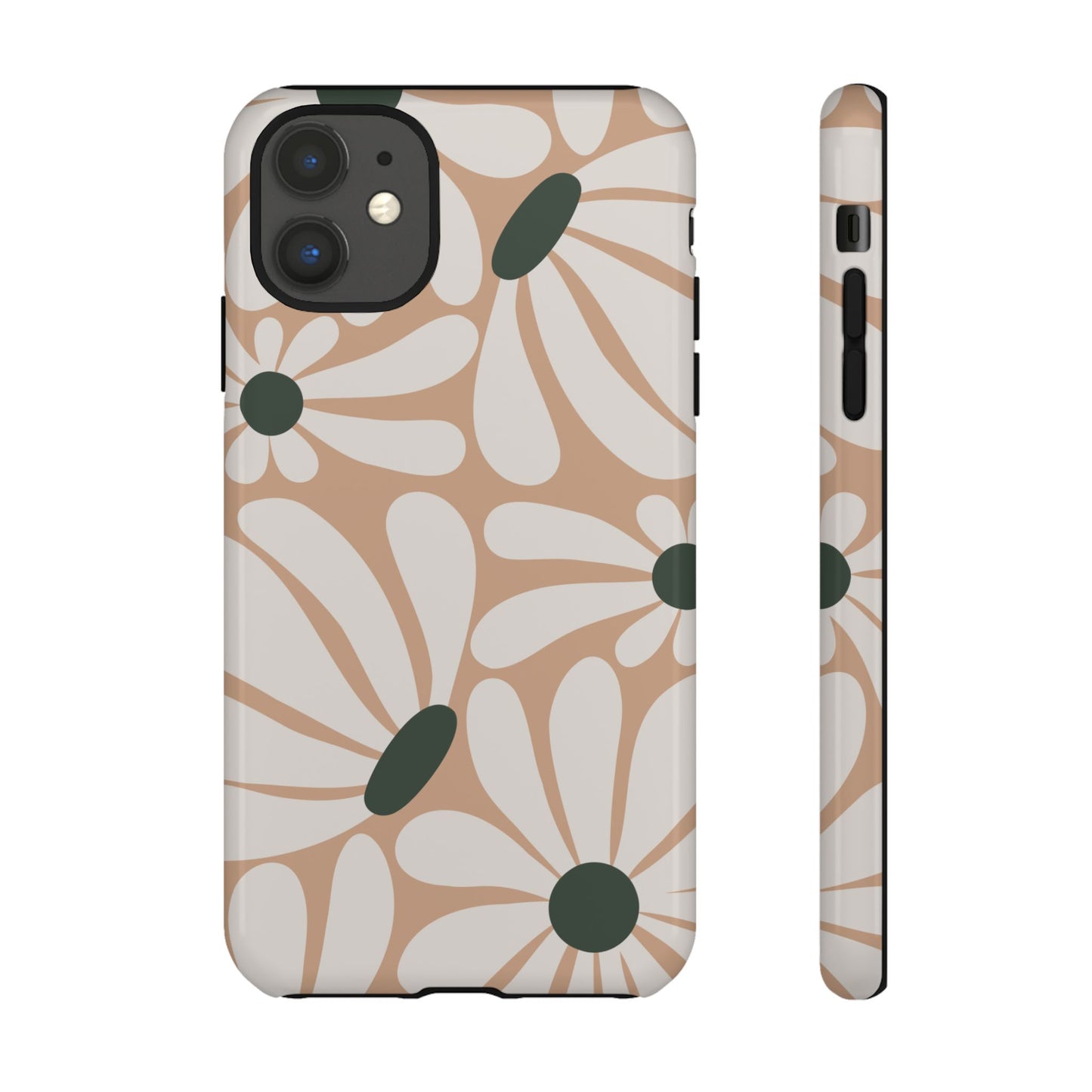 iPhone 11 / Glossy Phone Case - ’Retro Beige & White Daisy Pattern’ Phone Case