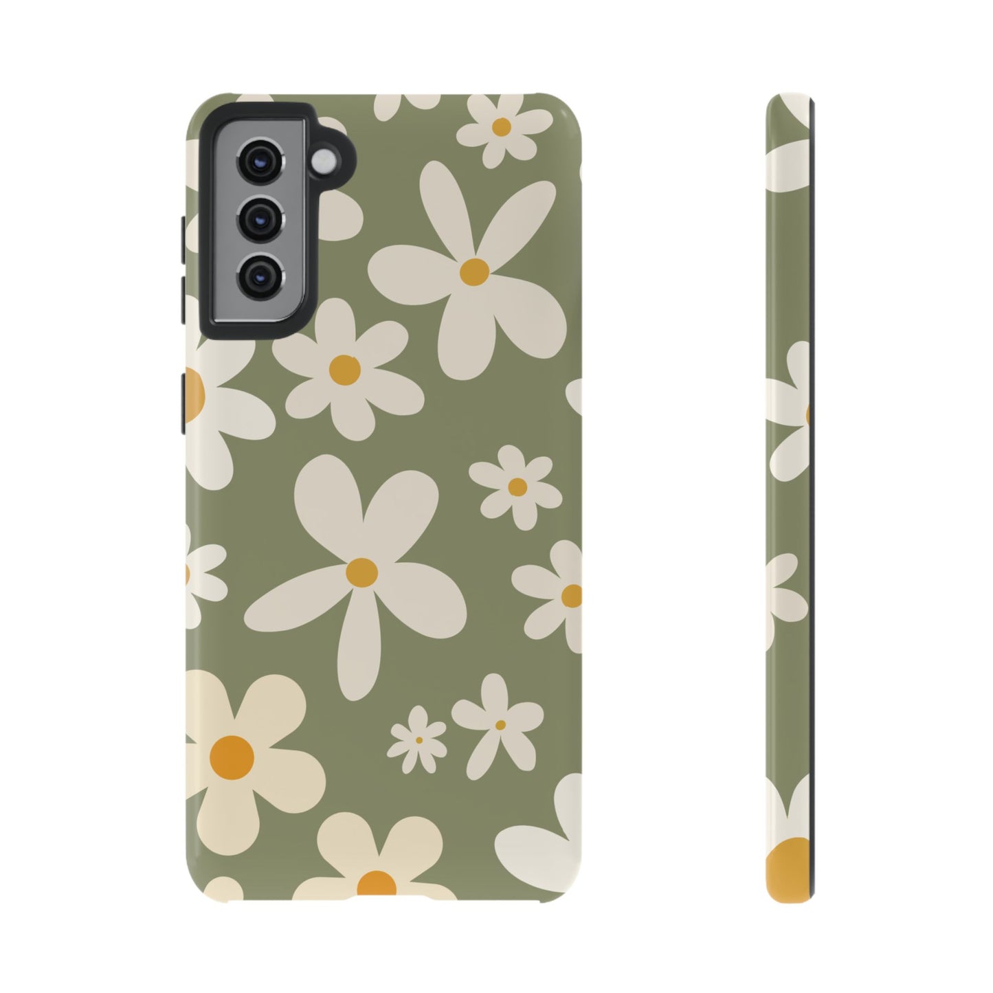 Samsung Galaxy S21 Plus / Glossy Phone Case - ’Green Daisy Pattern’ Phone Case