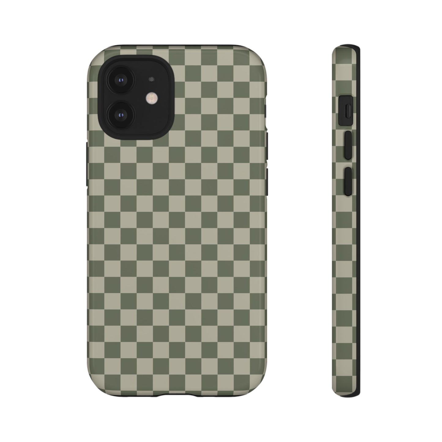 iPhone 12 Mini / Glossy Phone Case - ’Bold Olive Green Checkered Pattern’ Phone Case