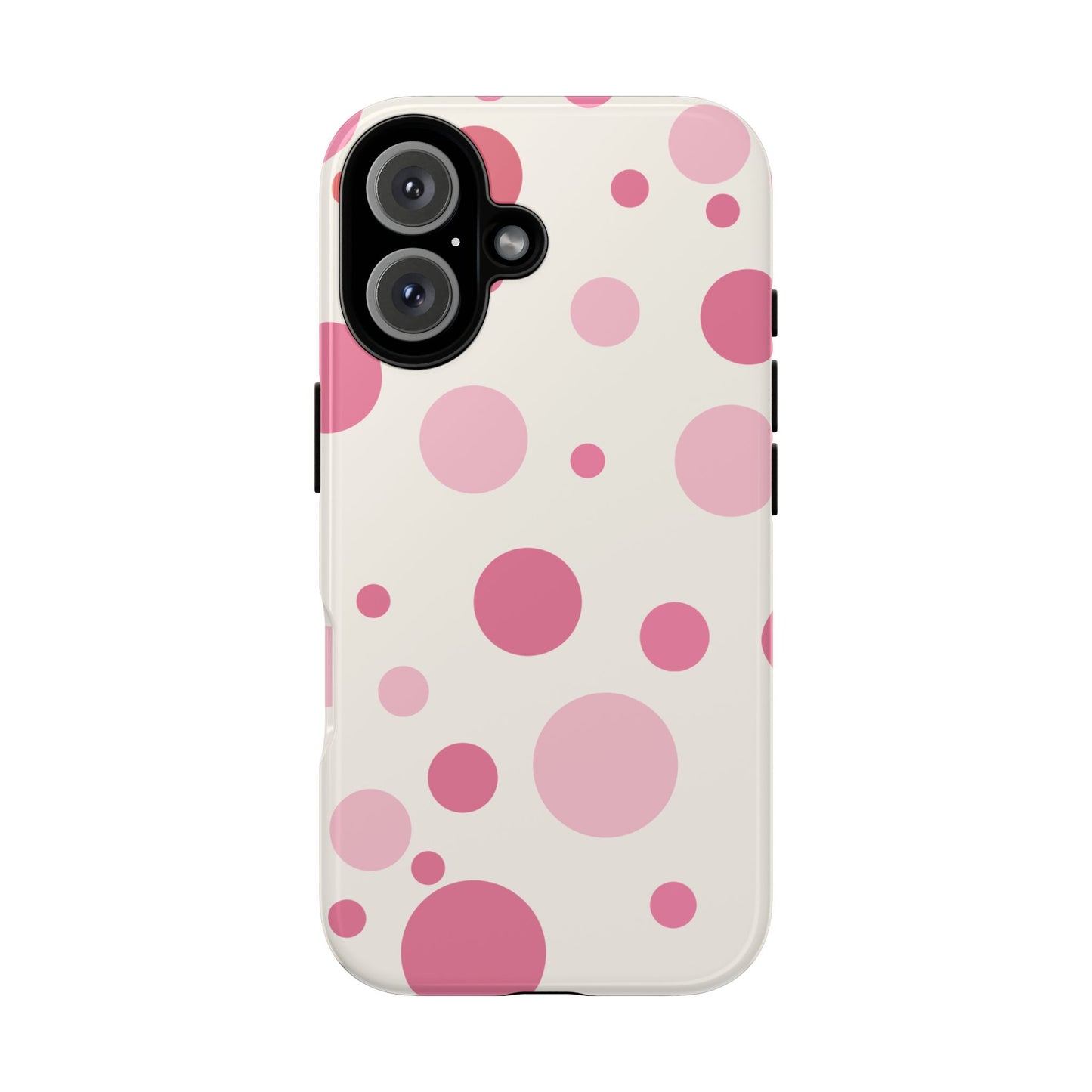 iPhone 16 / Glossy Phone Case - ’Bold White with Pink Dot Pattern’ Phone Case