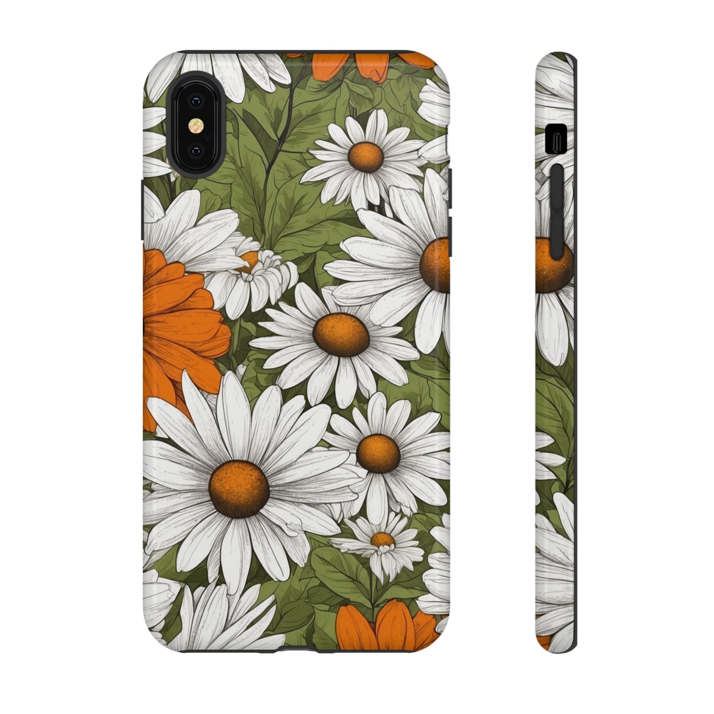 Boho Chic Daisies Floral Pattern "White, Orange & Green" Phone Case