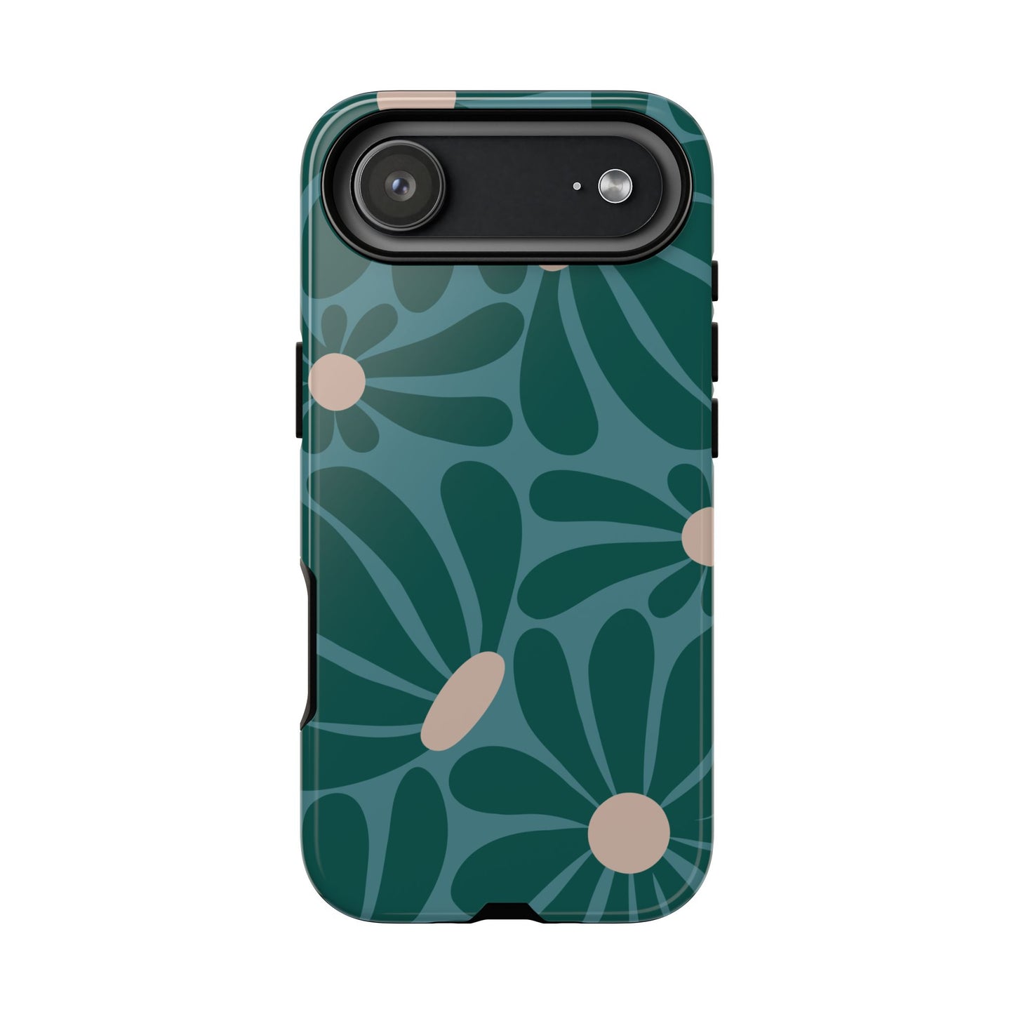 iPhone 17 Air / Glossy Phone Case - ’Retro Turquoise Daisy Pattern’ Phone Case