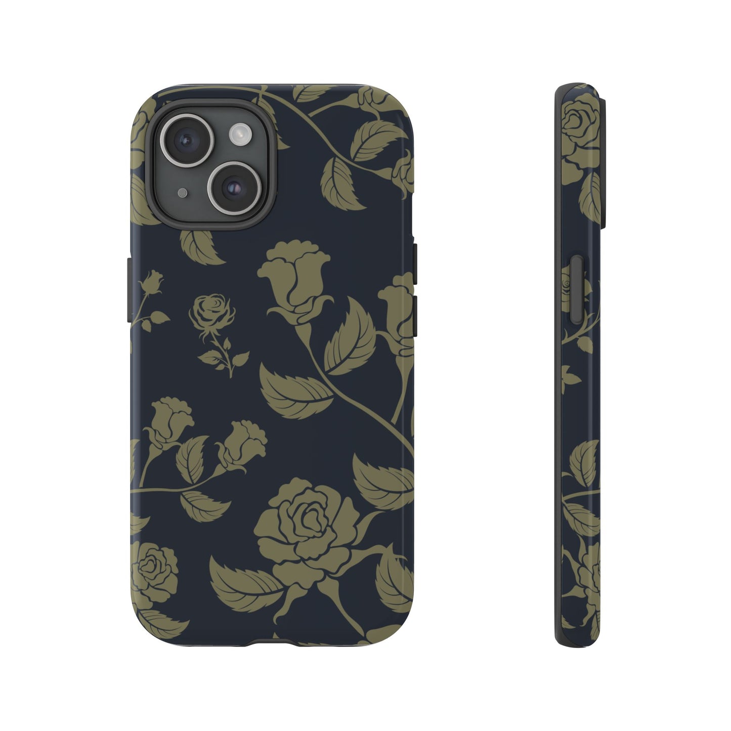 iPhone 15 / Glossy Phone Case - ’Blue & Olive Rose Pattern’ Phone Case