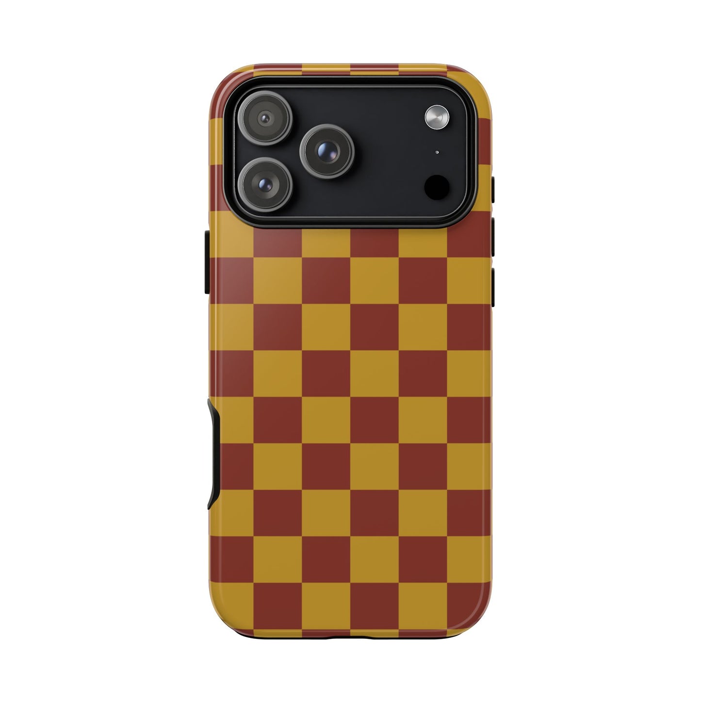 iPhone 17 Pro Max / Glossy Phone Case - Trendy Mustard & Burgandy Checked Pattern Phone Case