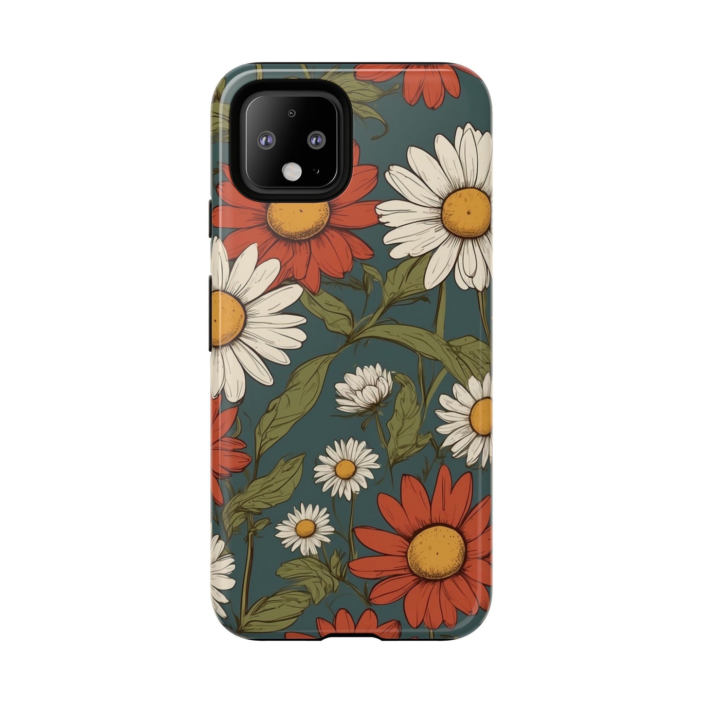 Boho Chic Daisies Floral Pattern "White & Red" Phone Case