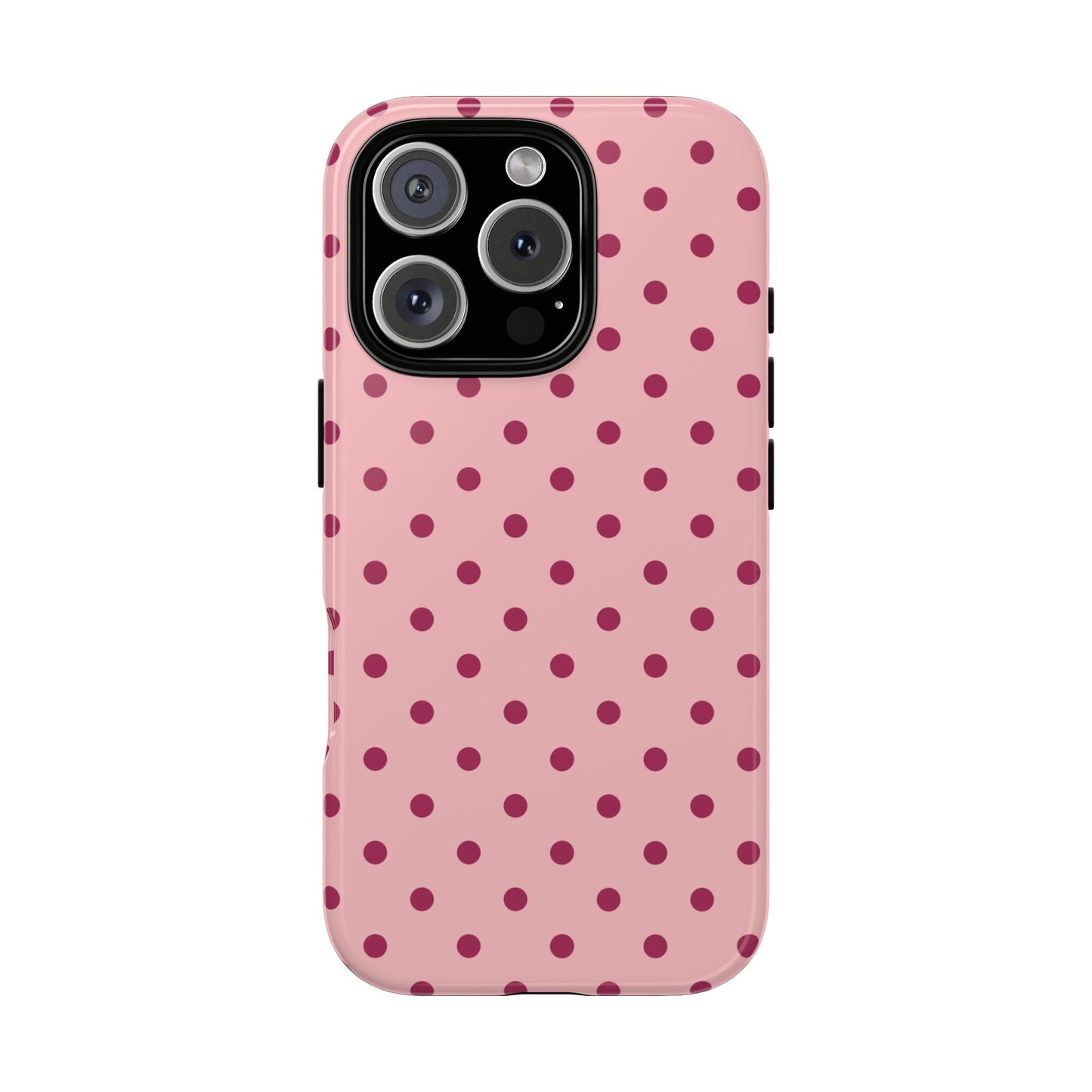 iPhone 16 Pro / Glossy Phone Case - ’Pink with Red Dot Pattern’ Phone Case
