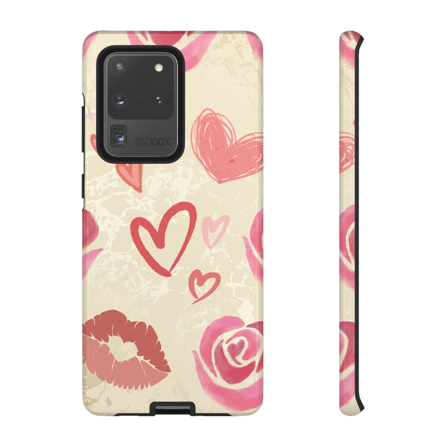 Samsung Galaxy S20 Ultra / Glossy Phone Case - ’Pink Heart & Rose Pattern’ Phone Case