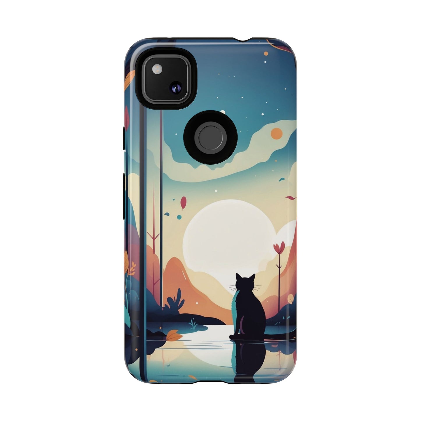 Stylised Cat & Moon Design Phone Case