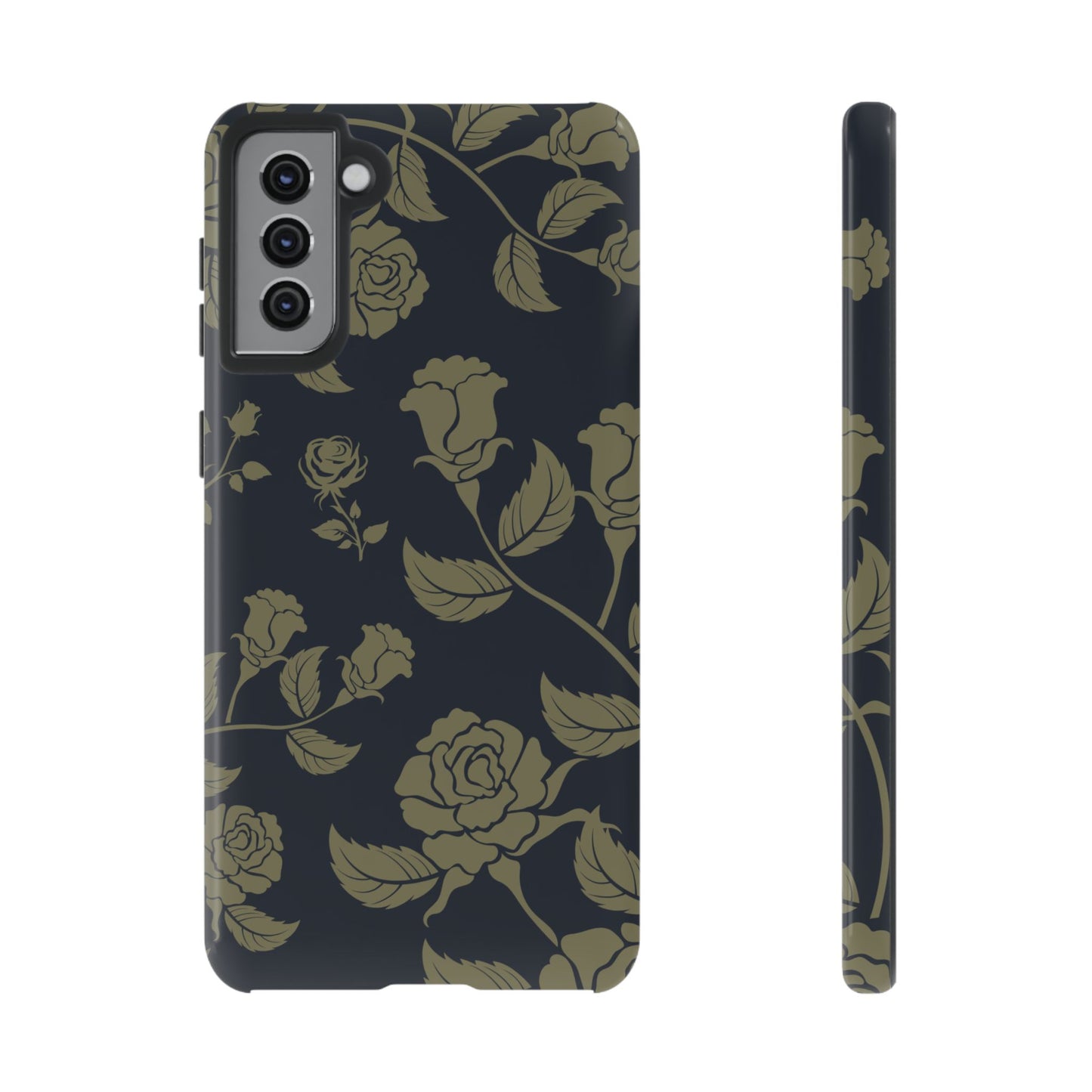 Samsung Galaxy S21 Plus / Glossy Phone Case - ’Blue & Olive Rose Pattern’ Phone Case