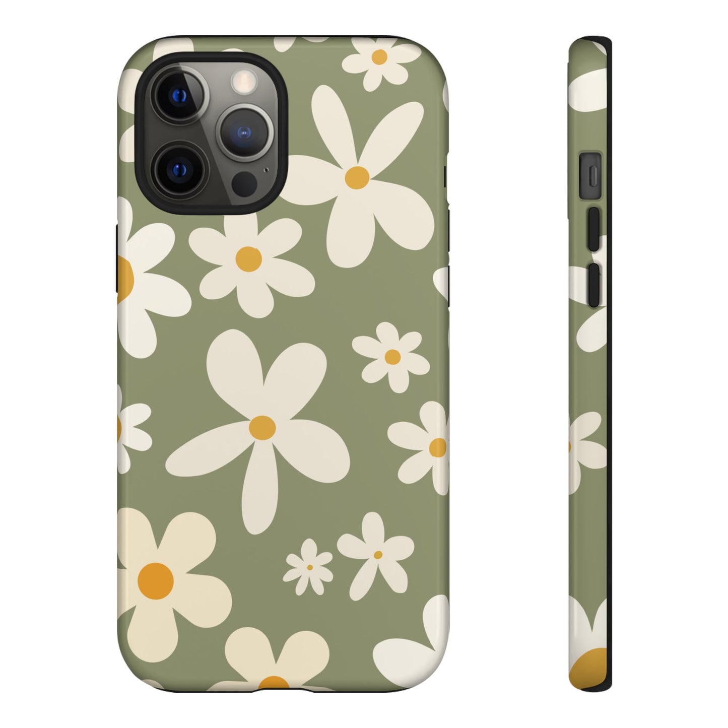 iPhone 12 Pro Max / Glossy Phone Case - ’Green Daisy Pattern’ Phone Case