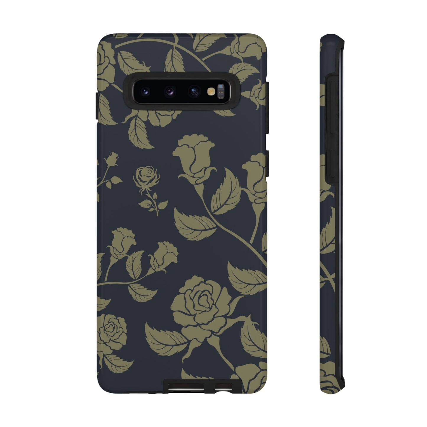 Samsung Galaxy S10 / Glossy Phone Case - ’Blue & Olive Rose Pattern’ Phone Case