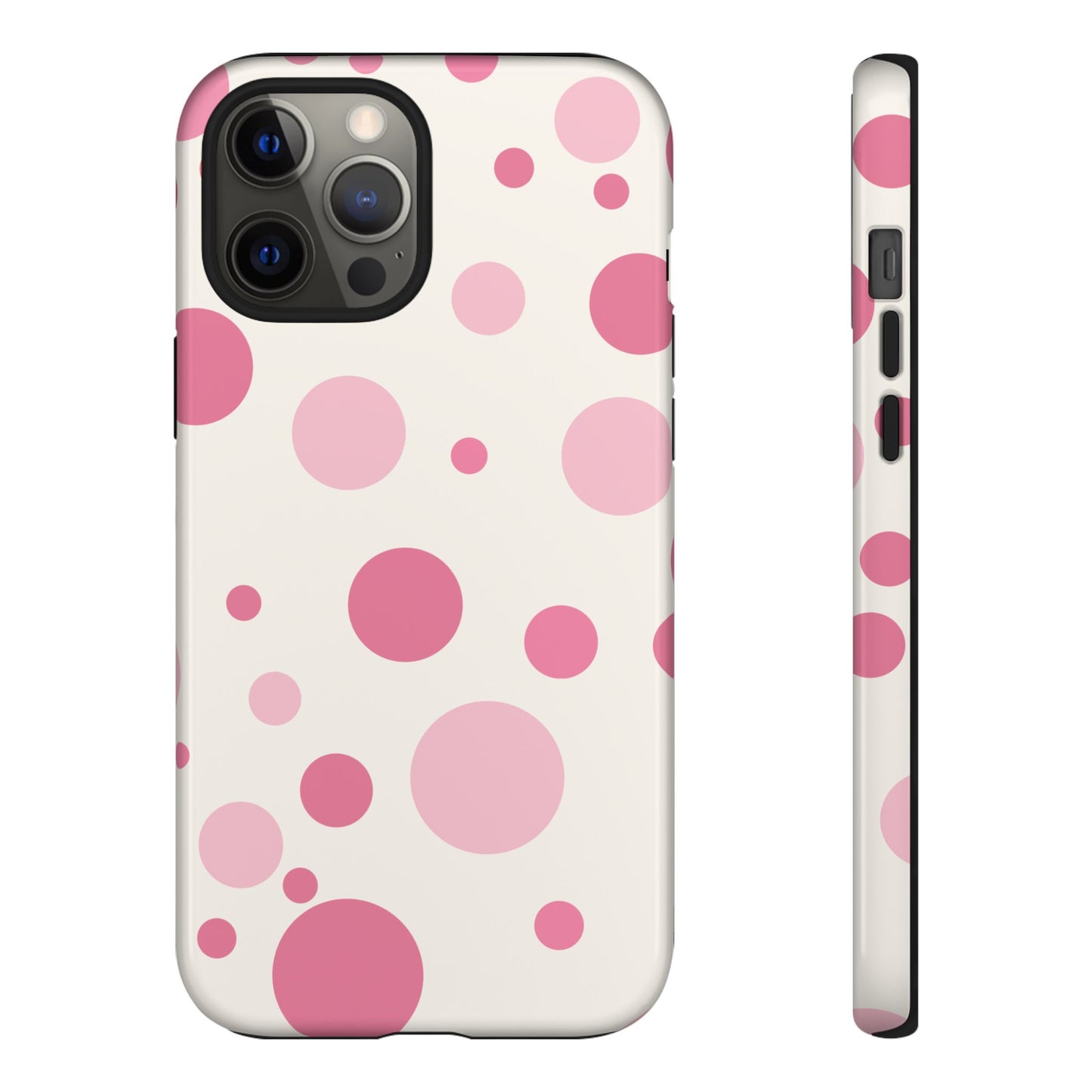 iPhone 12 Pro Max / Glossy Phone Case - ’Bold White with Pink Dot Pattern’ Phone Case