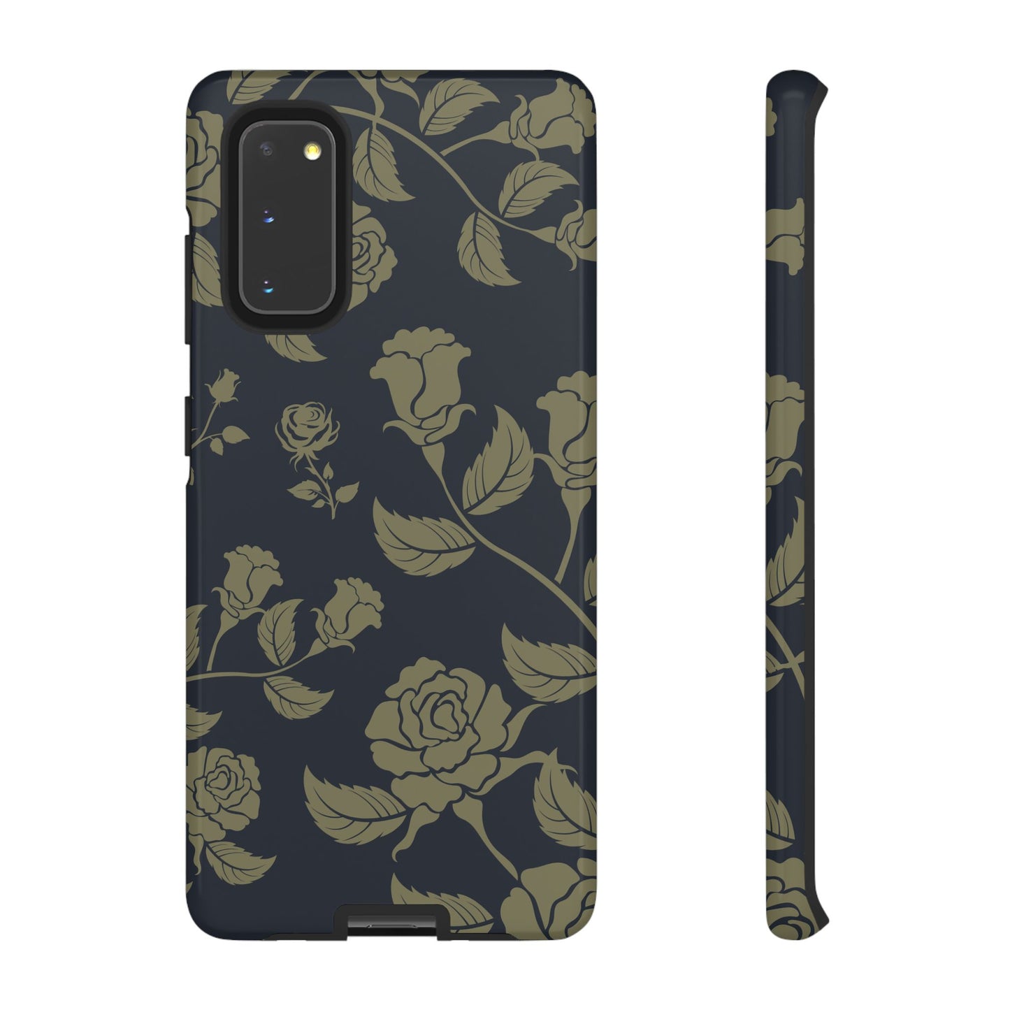 Samsung Galaxy S20 / Glossy Phone Case - ’Blue & Olive Rose Pattern’ Phone Case