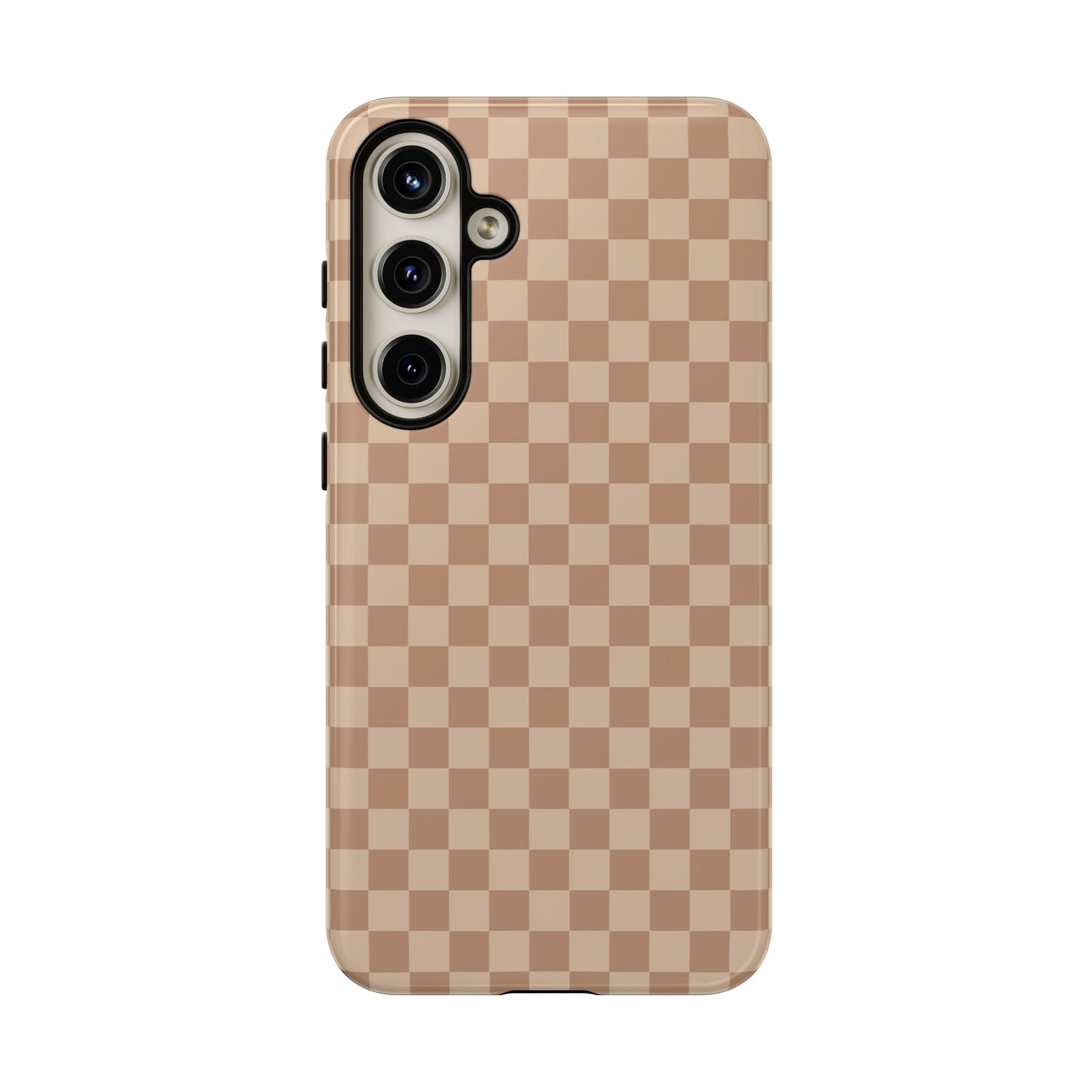 Samsung Galaxy S24 Plus / Glossy Phone Case - ’Bold Tan Checkered Pattern’ Phone Case