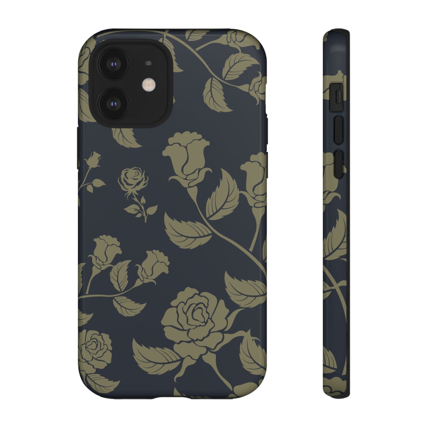 iPhone 12 / Glossy Phone Case - ’Blue & Olive Rose Pattern’ Phone Case