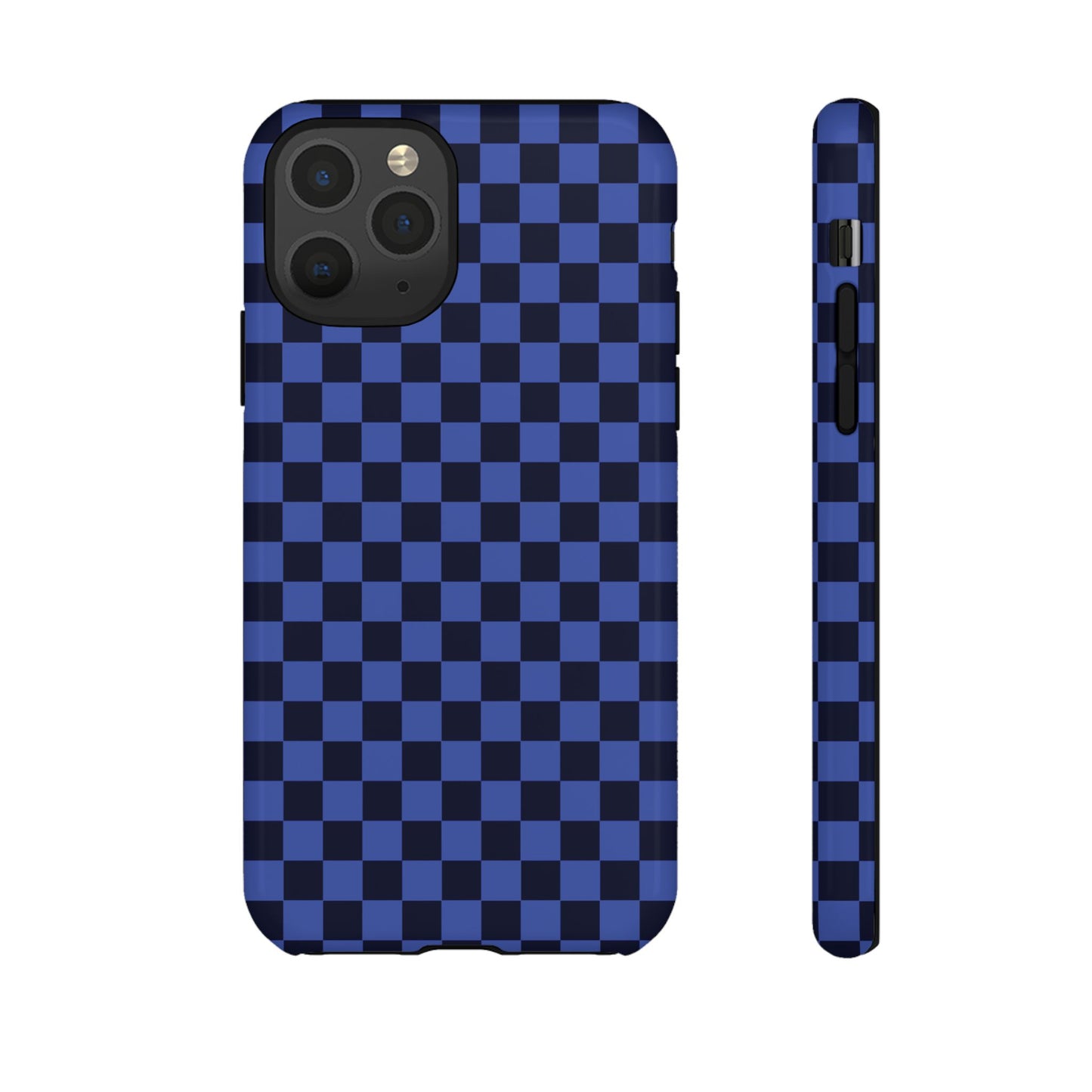iPhone 11 Pro / Glossy Phone Case - ’Bold Blue Checkered Pattern’ Phone Case