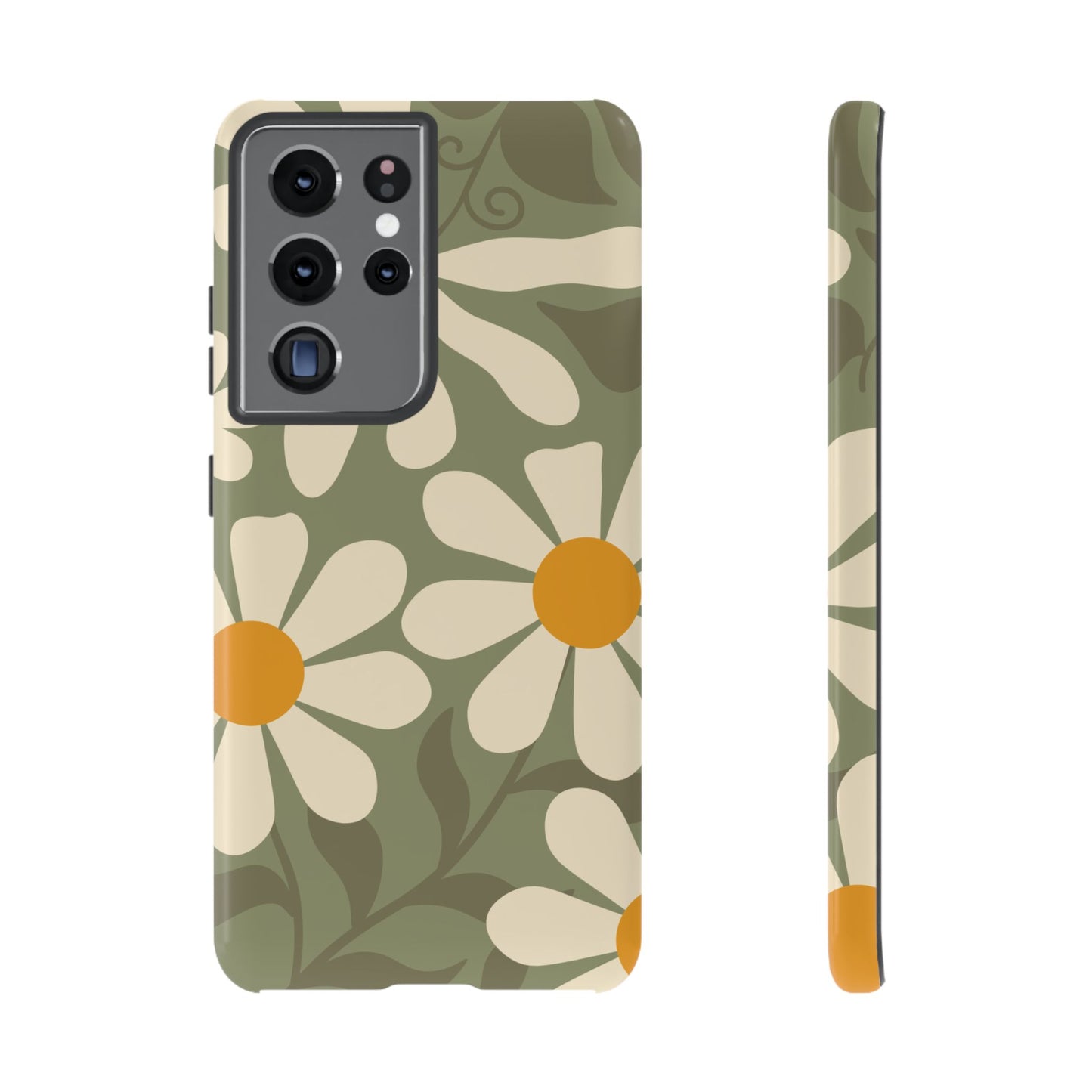 Samsung Galaxy S21 Ultra / Glossy Phone Case - ’Retro Green Daisy Pattern #2’ Phone Case