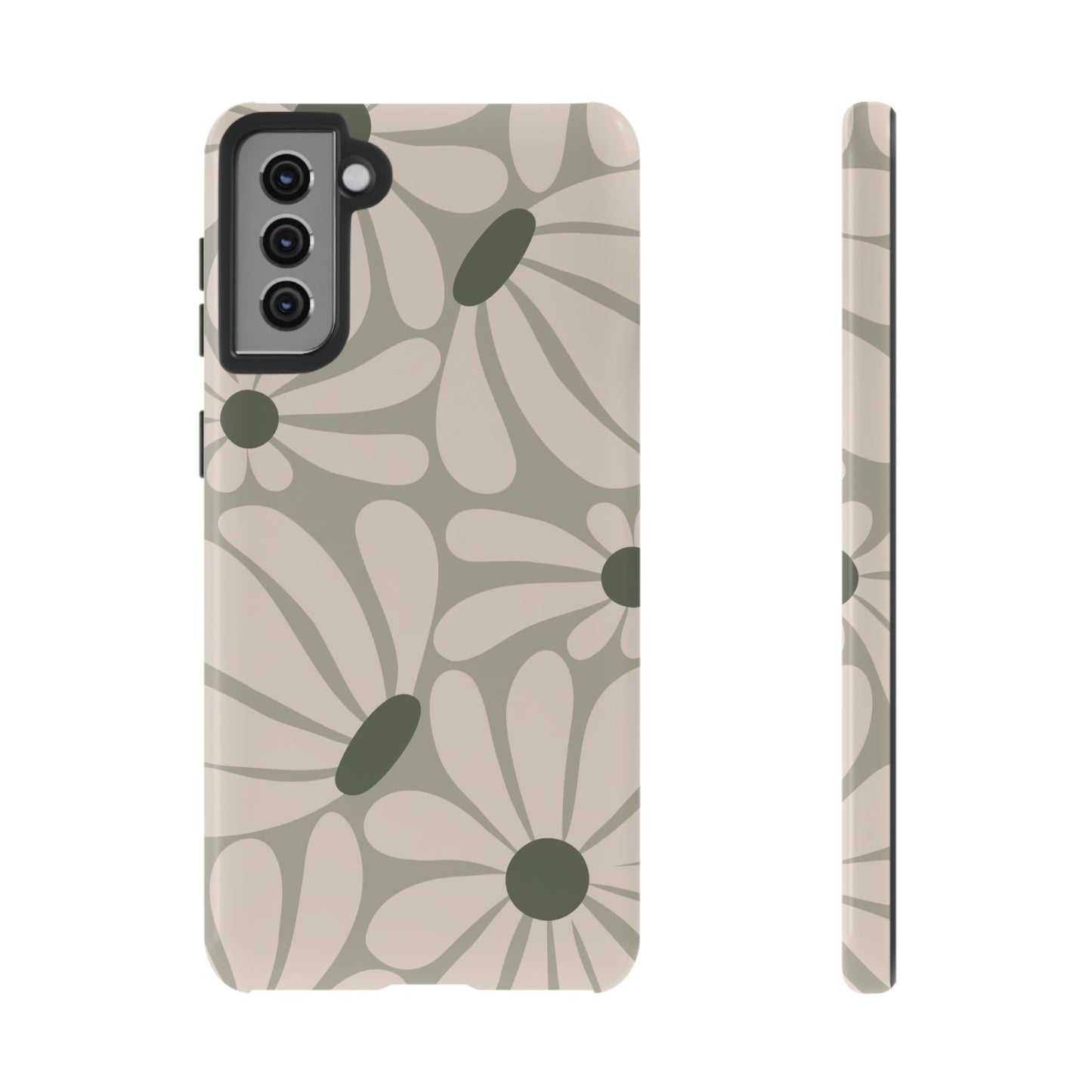 Samsung Galaxy S21 Plus / Glossy Phone Case - ’Retro Cream & Green Daisy Pattern’ Phone Case