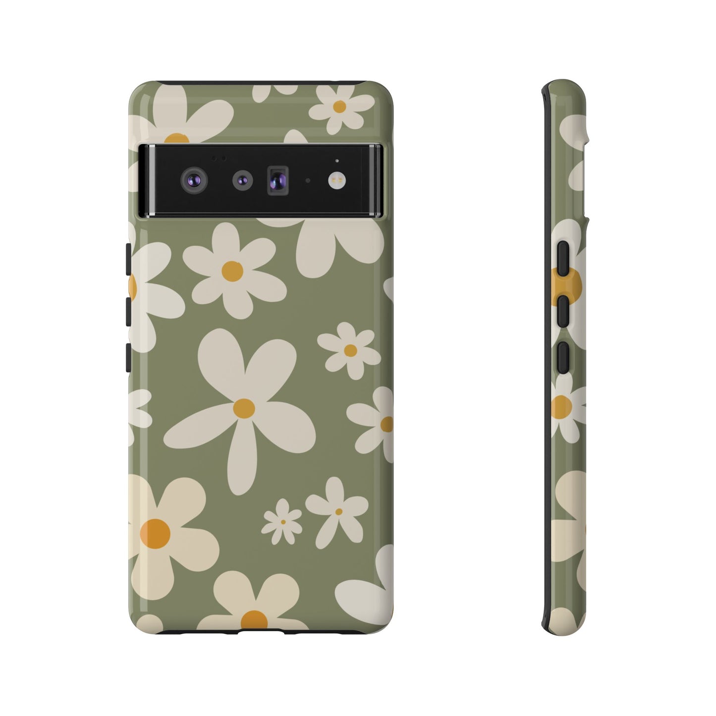 Google Pixel 6 Pro / Glossy Phone Case - ’Green Daisy Pattern’ Phone Case