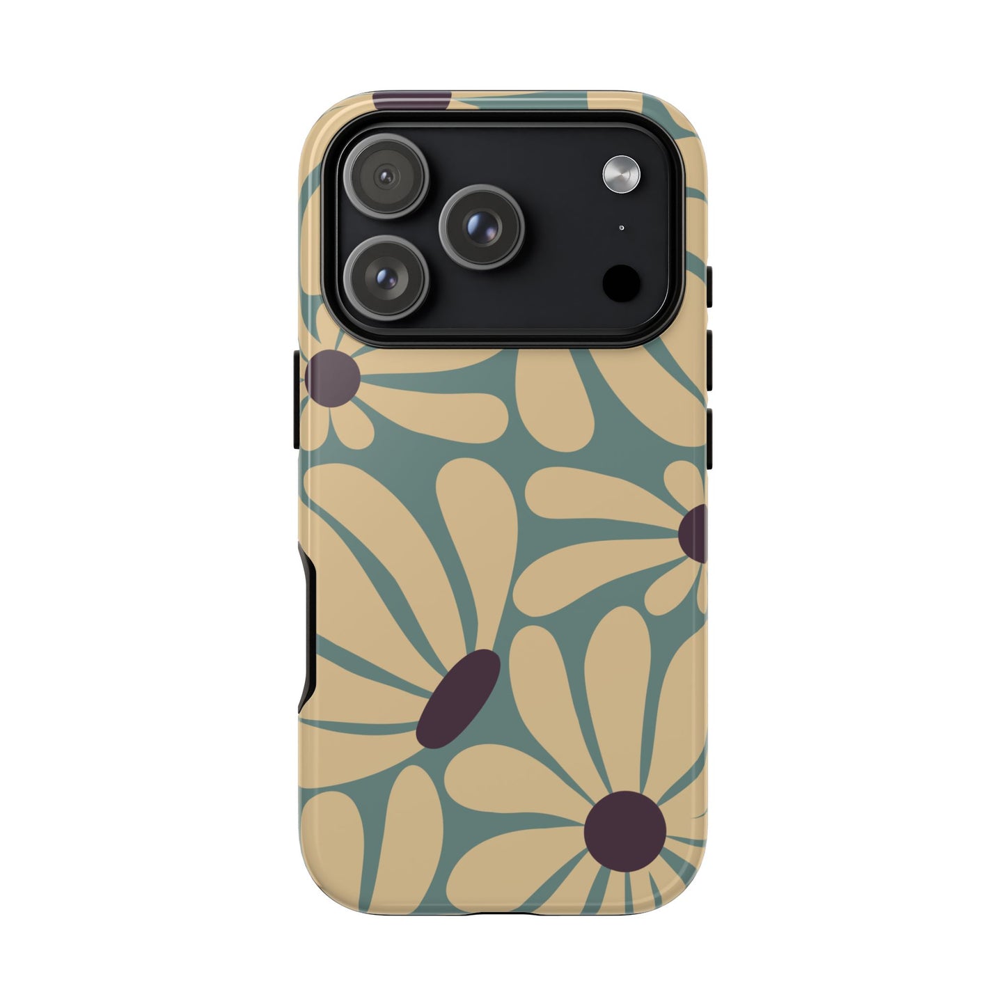iPhone 17 Pro / Glossy Phone Case - ’Retro Cream & Blue Daisy Pattern’ Phone Case