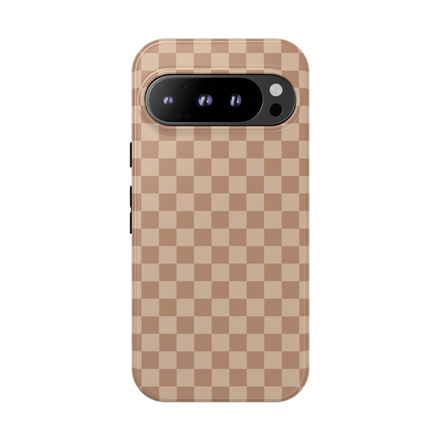 Google Pixel 9 Pro / Glossy Phone Case - ’Bold Tan Checkered Pattern’ Phone Case