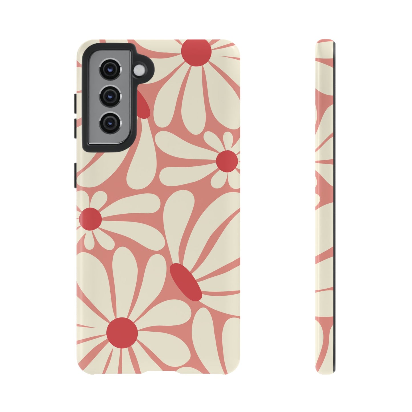 Samsung Galaxy S21 / Glossy Phone Case - ’Retro Pink Daisy Pattern’ Phone Case