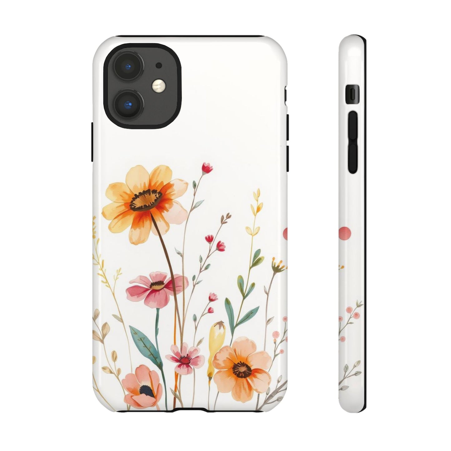 iPhone 11 / Glossy Phone Case - Boho Chic Watercolour Wild Blooms Pattern Phone Case