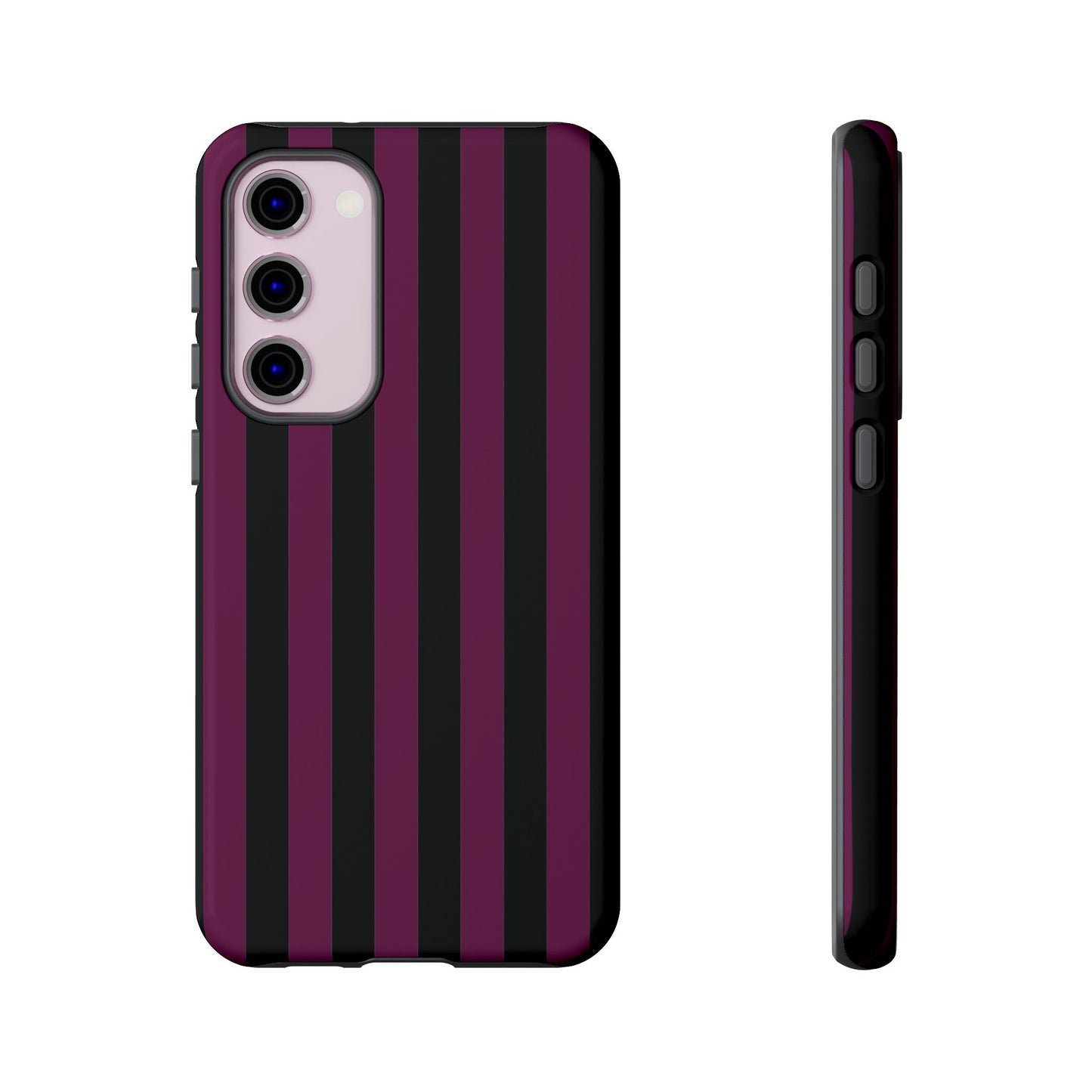 Samsung Galaxy S23 Plus / Glossy Phone Case - Trendy Plum & Black Stripe Pattern Phone Case