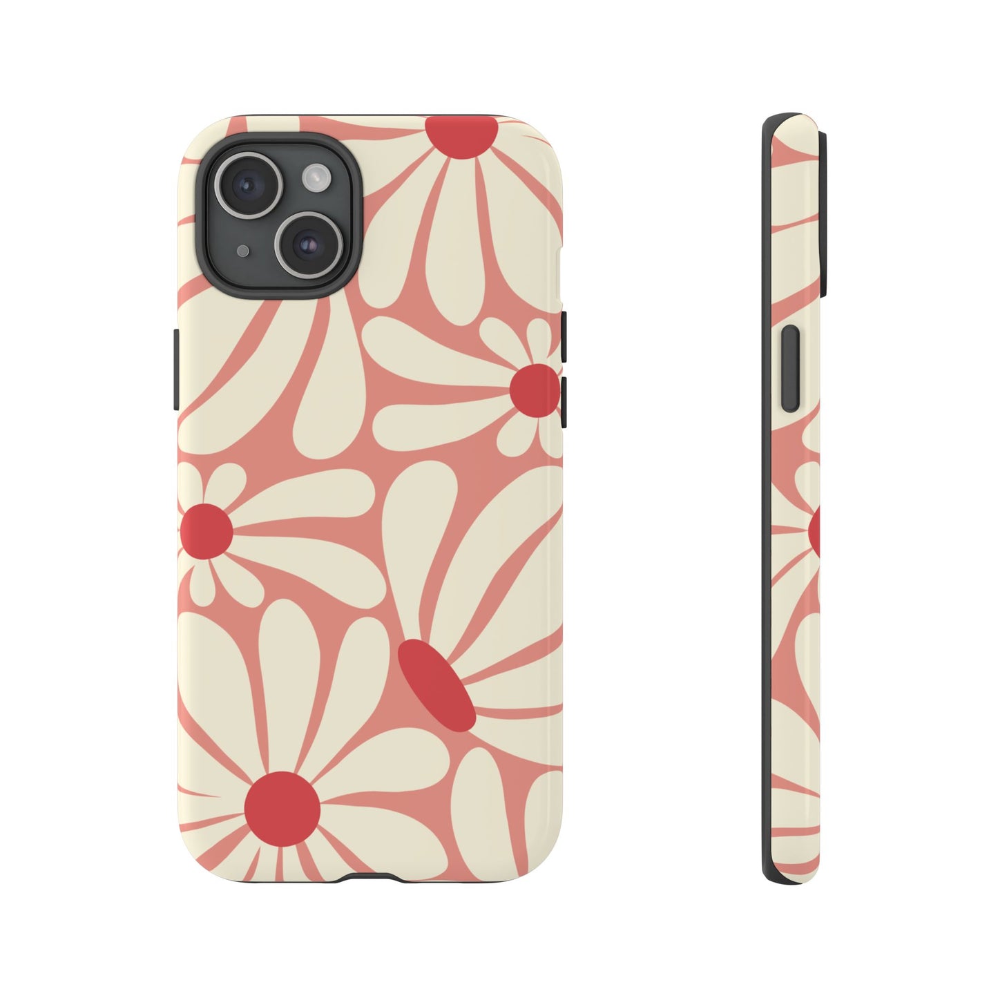 iPhone 15 Plus / Glossy Phone Case - ’Retro Pink Daisy Pattern’ Phone Case