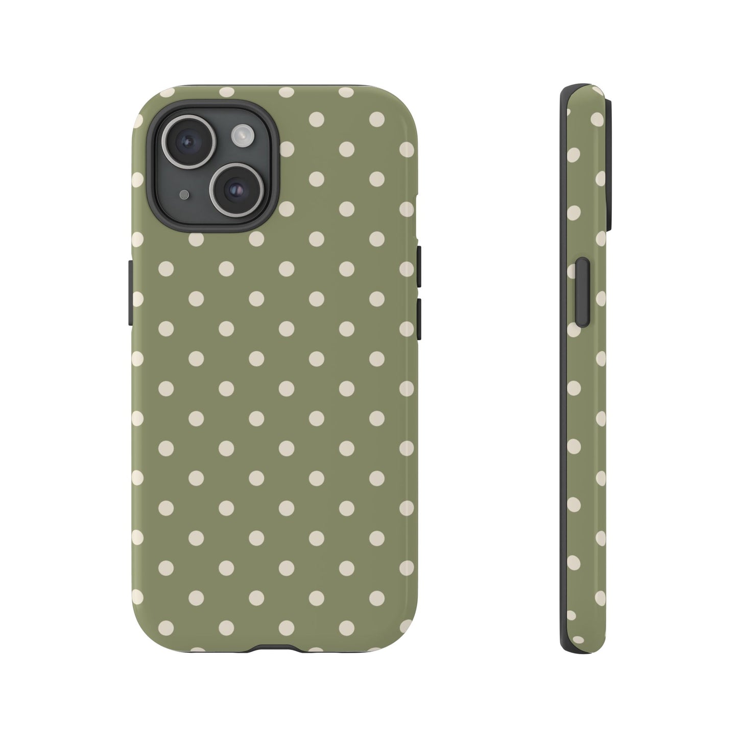 iPhone 15 / Glossy Phone Case - ’Green & White Dot Pattern’ Phone Case