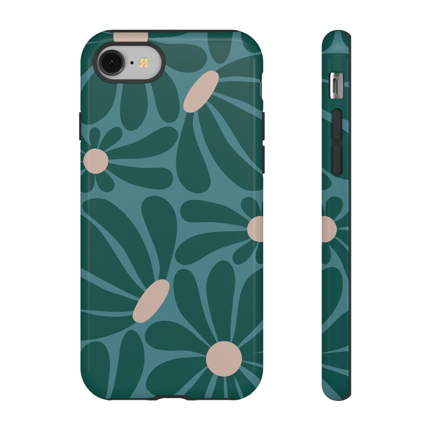iPhone 8 / Glossy Phone Case - ’Retro Turquoise Daisy Pattern’ Phone Case