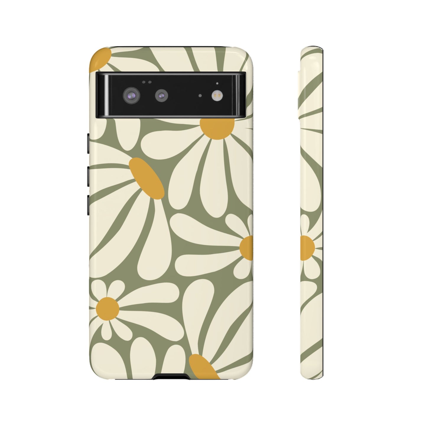 Google Pixel 6 / Glossy Phone Case - ’Retro Green Daisy Pattern #1’ Phone Case