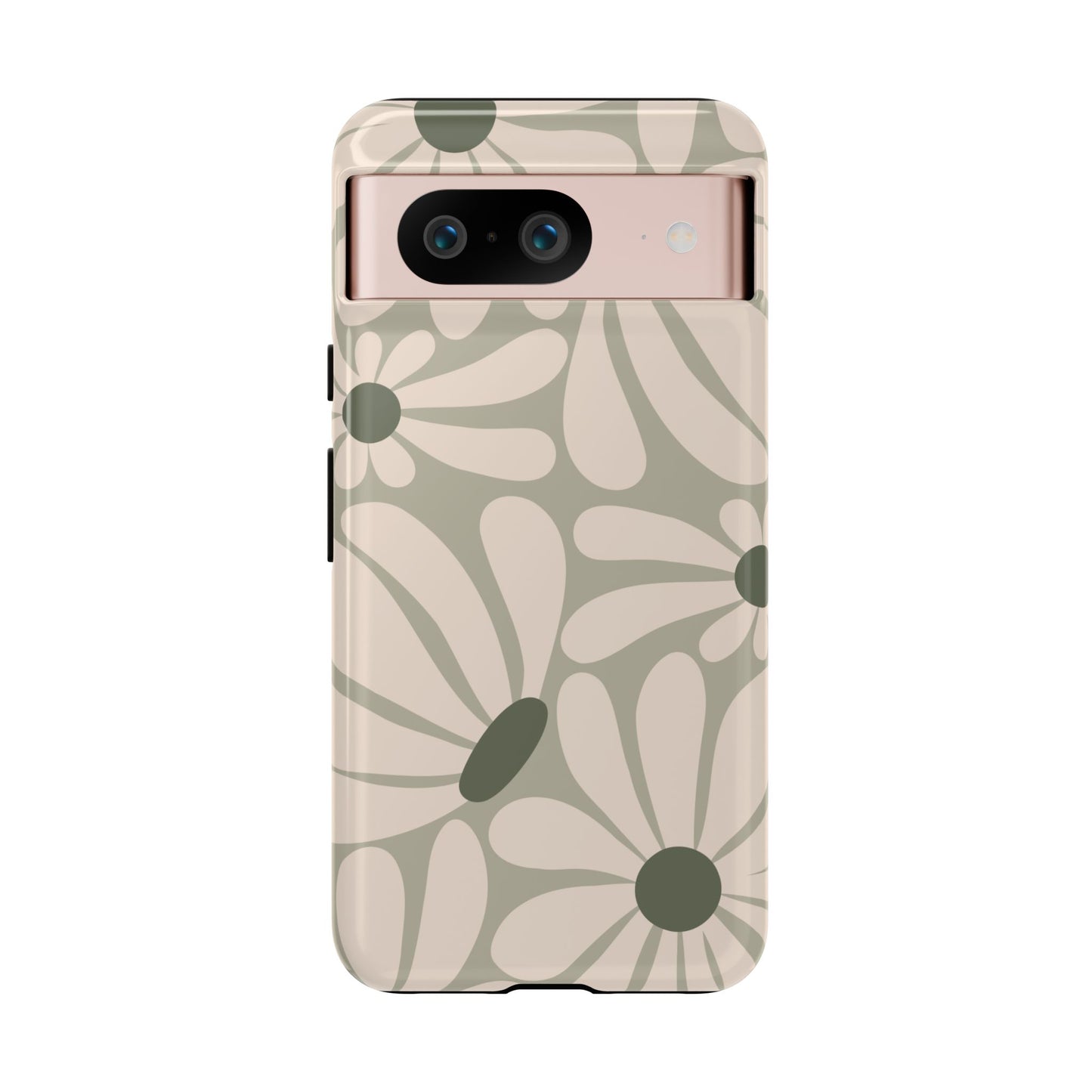 Google Pixel 8 / Glossy Phone Case - ’Retro Cream & Green Daisy Pattern’ Phone Case