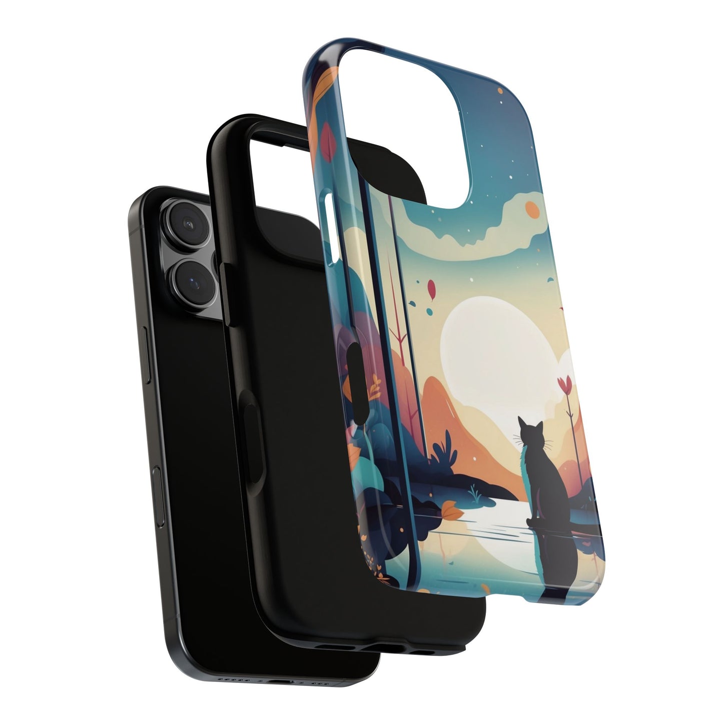 Stylised Cat & Moon Design Phone Case