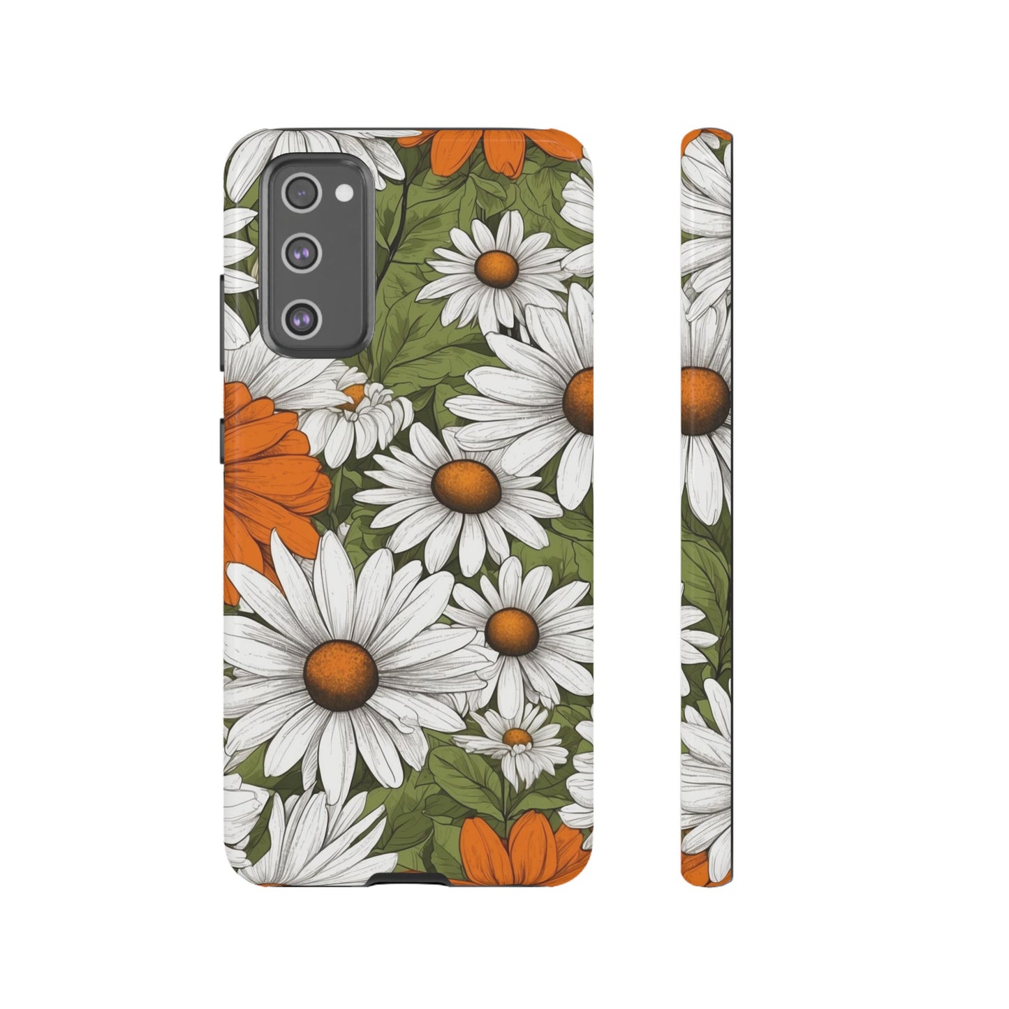 Boho Chic Daisies Floral Pattern "White, Orange & Green" Phone Case