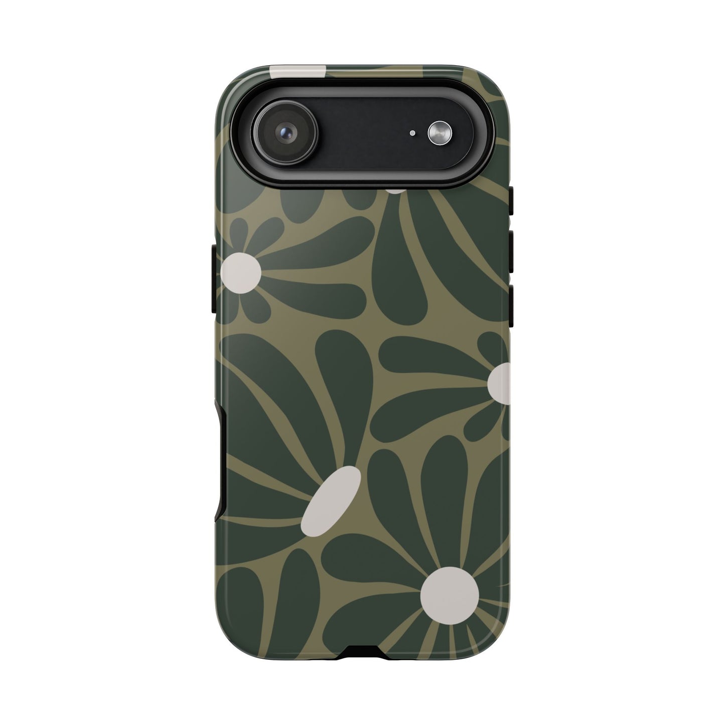 iPhone 17 Air / Glossy Phone Case - ’Retro Olive Green Daisy Pattern’ Phone Case
