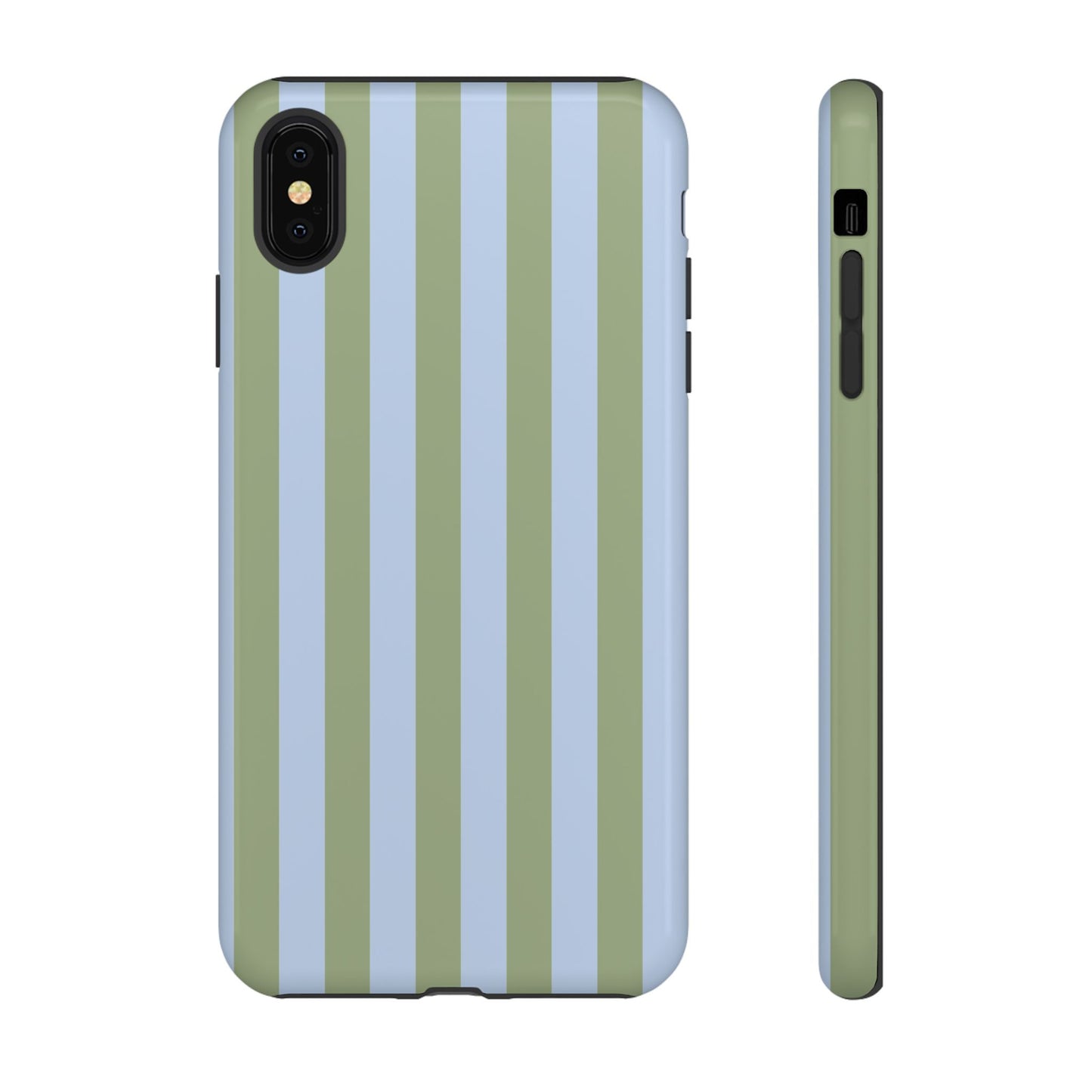 iPhone XS MAX / Glossy Phone Case - Trendy Ice Blue & Green Stripe Pattern Phone Case