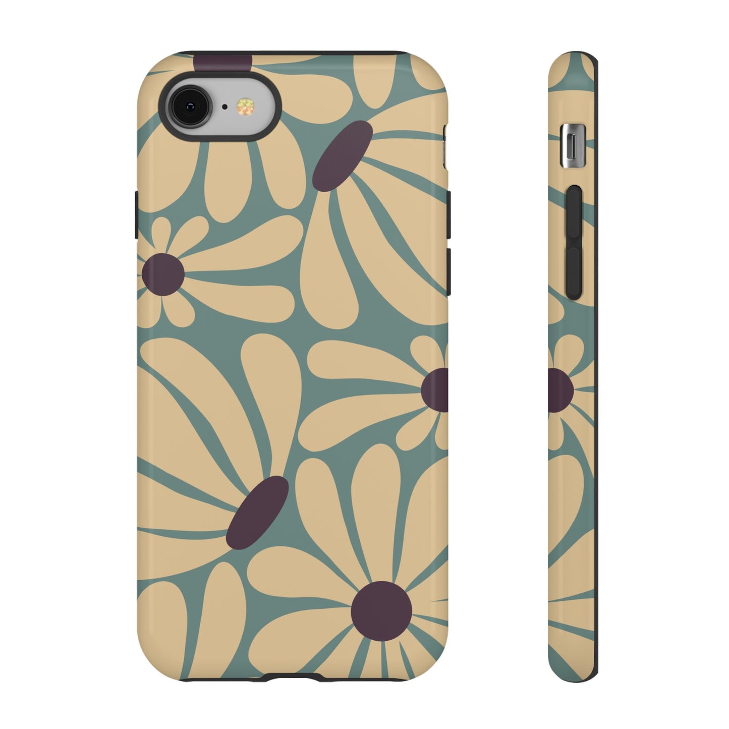 iPhone 8 / Glossy Phone Case - ’Retro Cream & Blue Daisy Pattern’ Phone Case