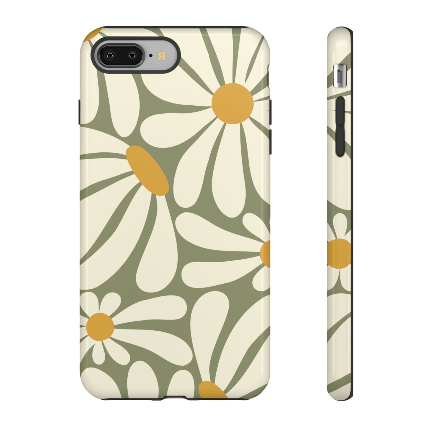iPhone 8 Plus / Glossy Phone Case - ’Retro Green Daisy Pattern #1’ Phone Case