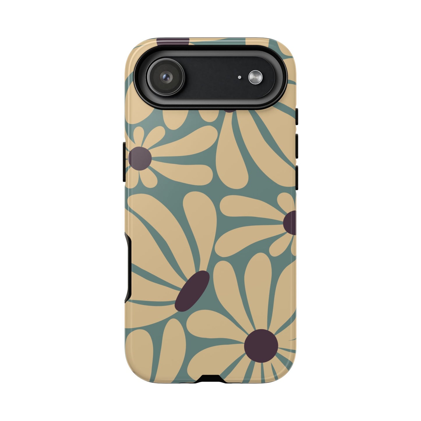 iPhone 17 Air / Glossy Phone Case - ’Retro Cream & Blue Daisy Pattern’ Phone Case
