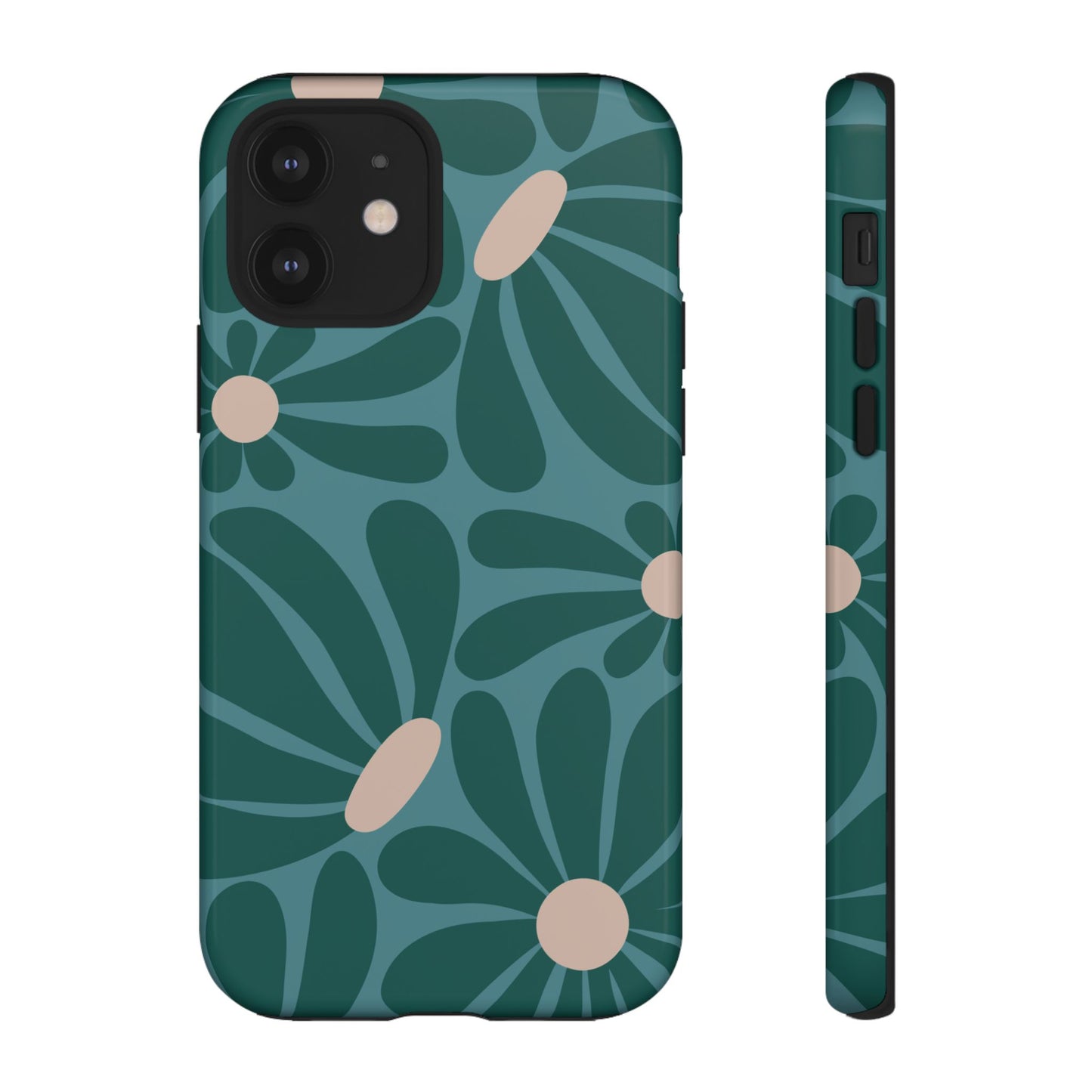 iPhone 12 / Glossy Phone Case - ’Retro Turquoise Daisy Pattern’ Phone Case