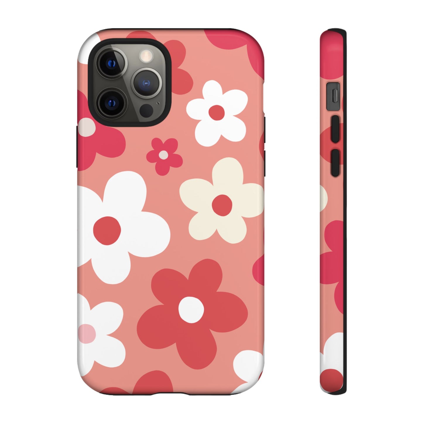 iPhone 12 Pro / Glossy Phone Case - ’Pink Daisy Pattern’ Phone Case