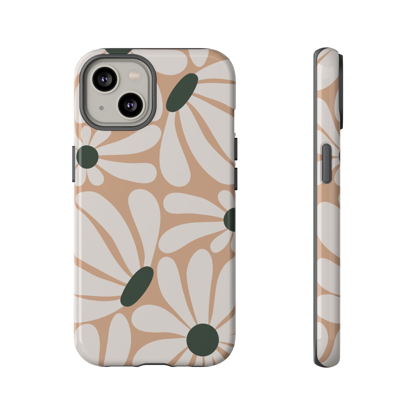 iPhone 14 / Glossy Phone Case - ’Retro Beige & White Daisy Pattern’ Phone Case