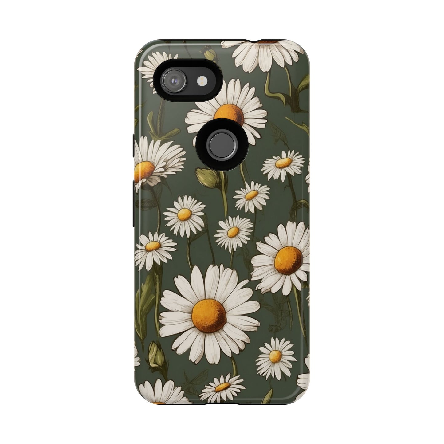 Boho Chic Daisies Floral Pattern "White & Green" Phone Case