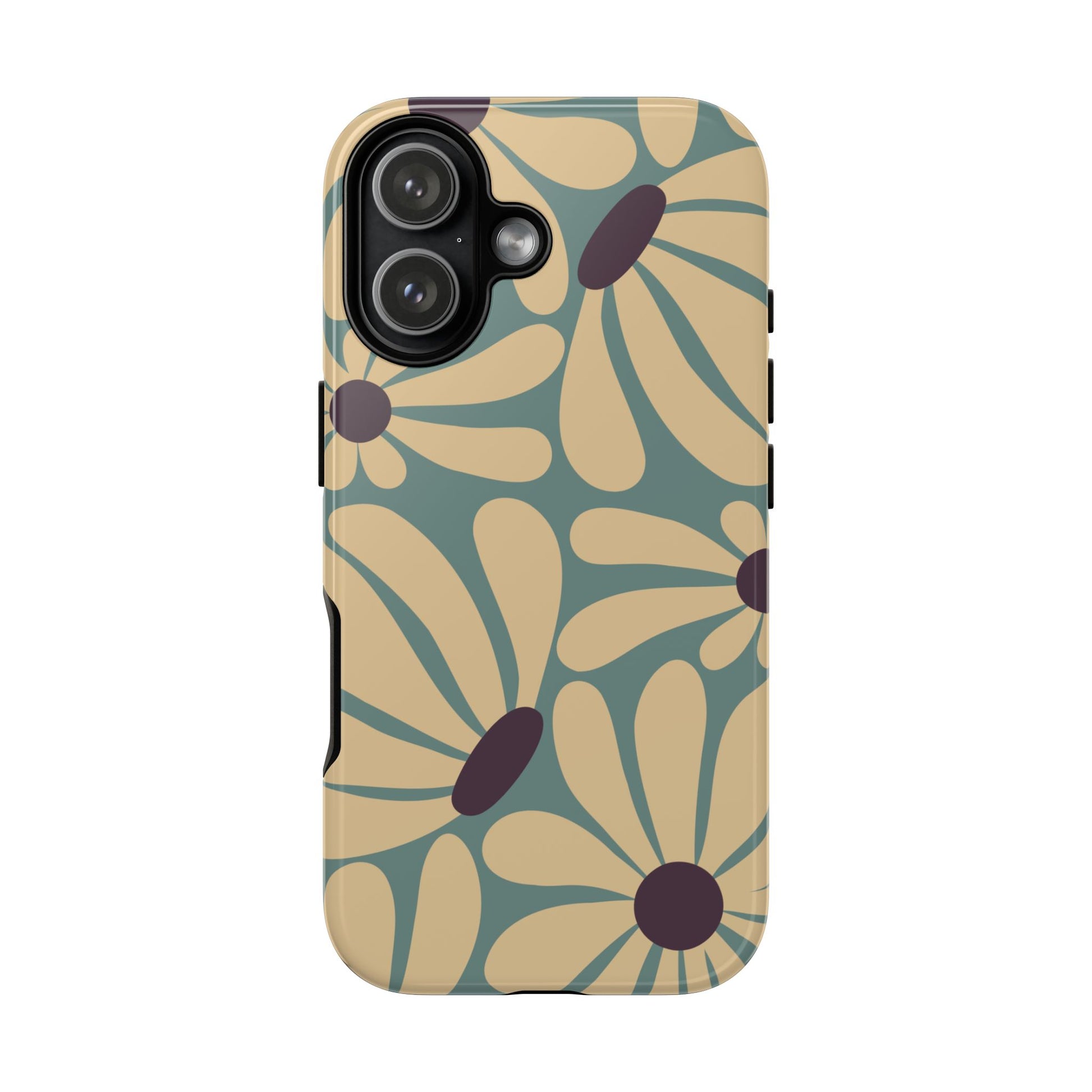 iPhone 17 / Glossy Phone Case - ’Retro Cream & Blue Daisy Pattern’ Phone Case