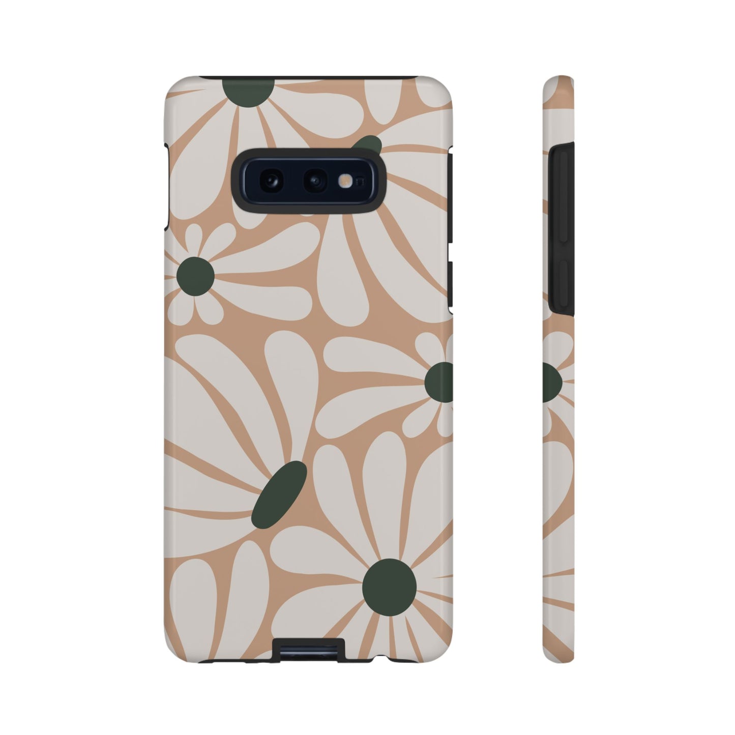 Samsung Galaxy S10E / Glossy Phone Case - ’Retro Beige & White Daisy Pattern’ Phone Case