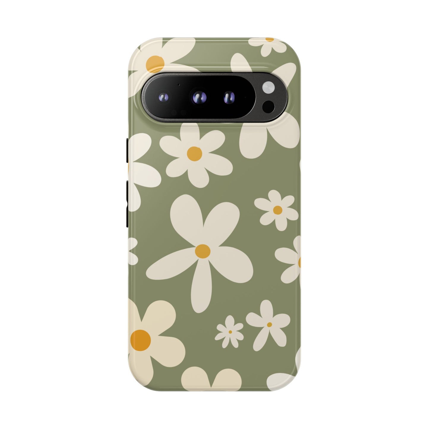Google Pixel 9 Pro / Glossy Phone Case - ’Green Daisy Pattern’ Phone Case