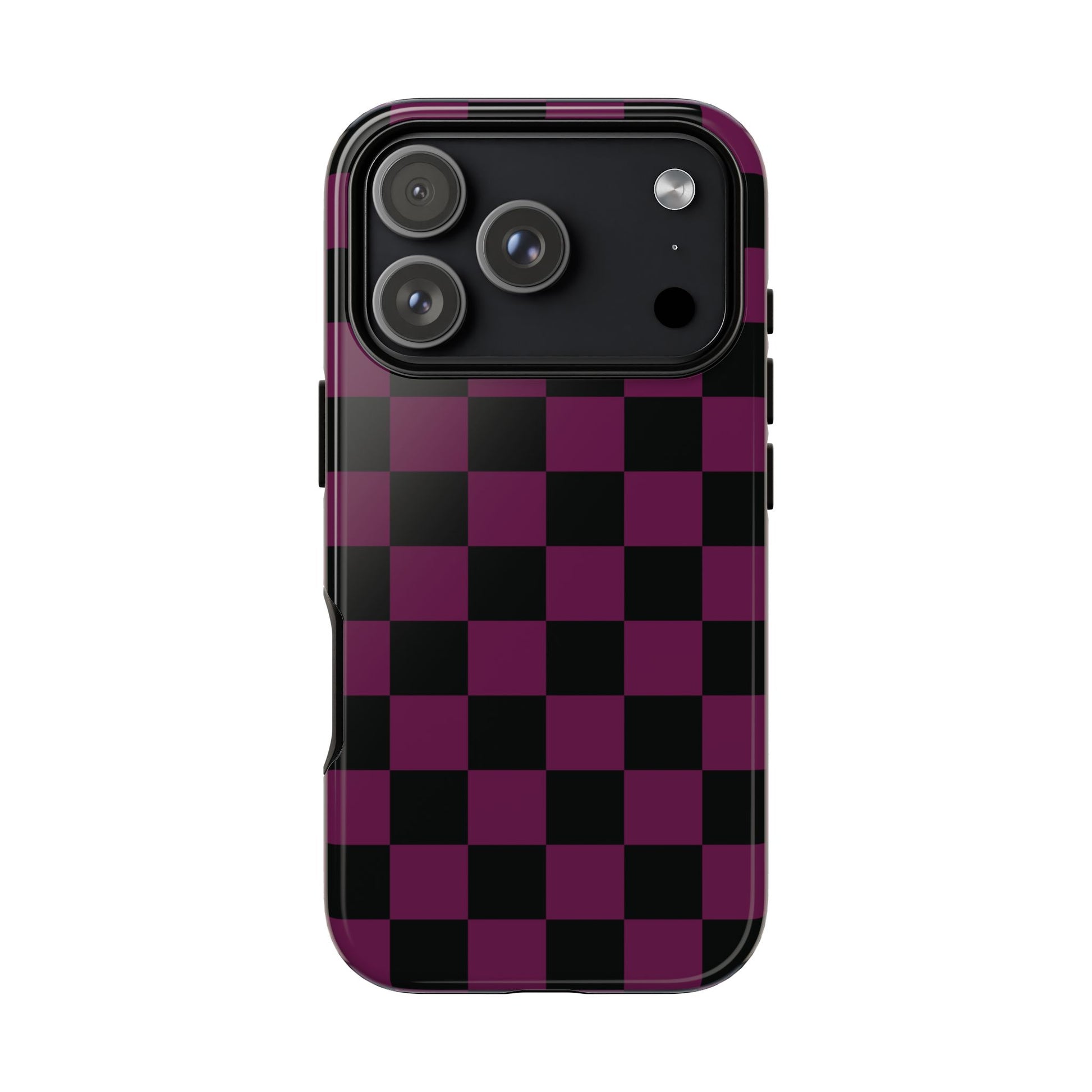 Phone Case - Trendy Plum & Black Checked Pattern Phone Case