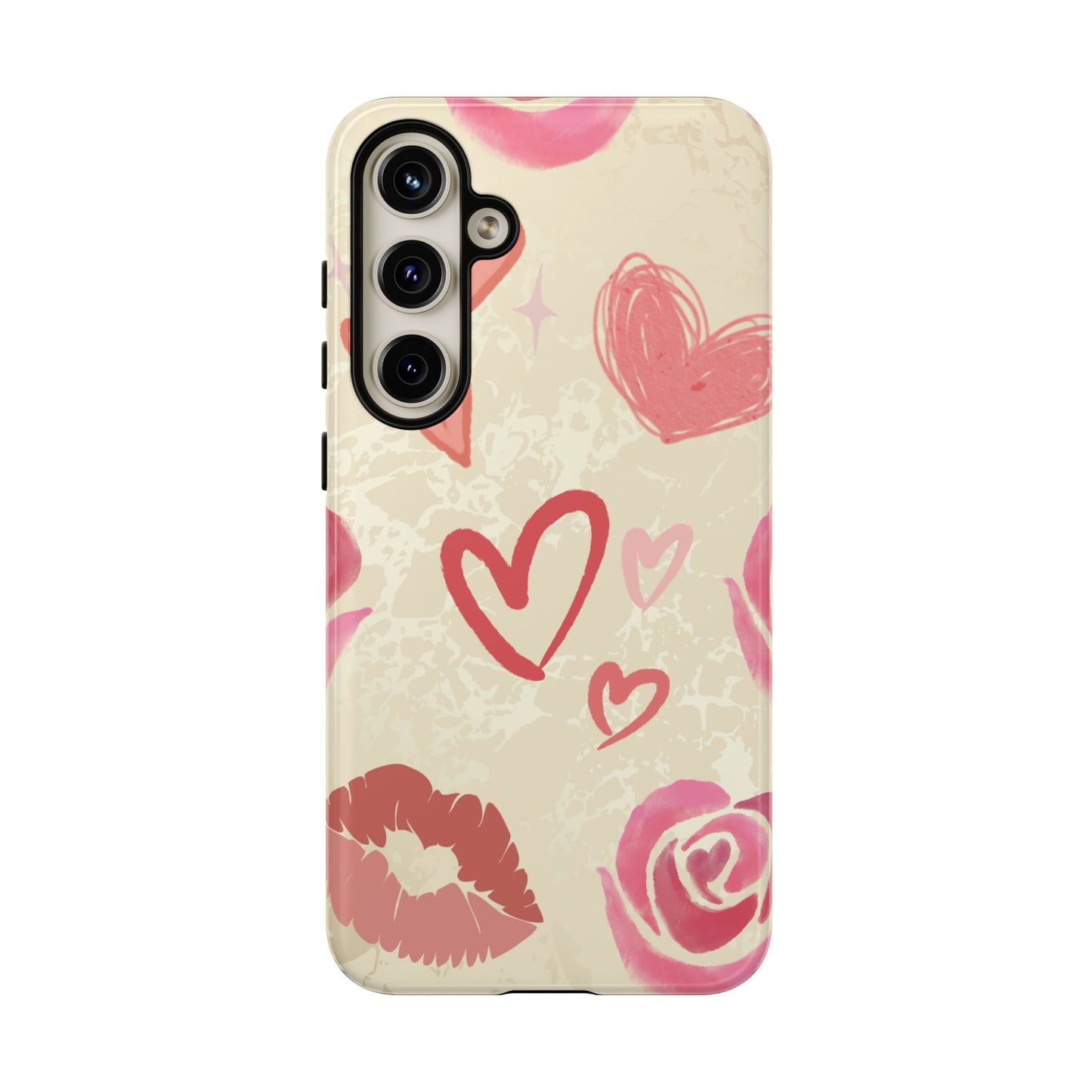 Samsung Galaxy S24 Plus / Glossy Phone Case - ’Pink Heart & Rose Pattern’ Phone Case