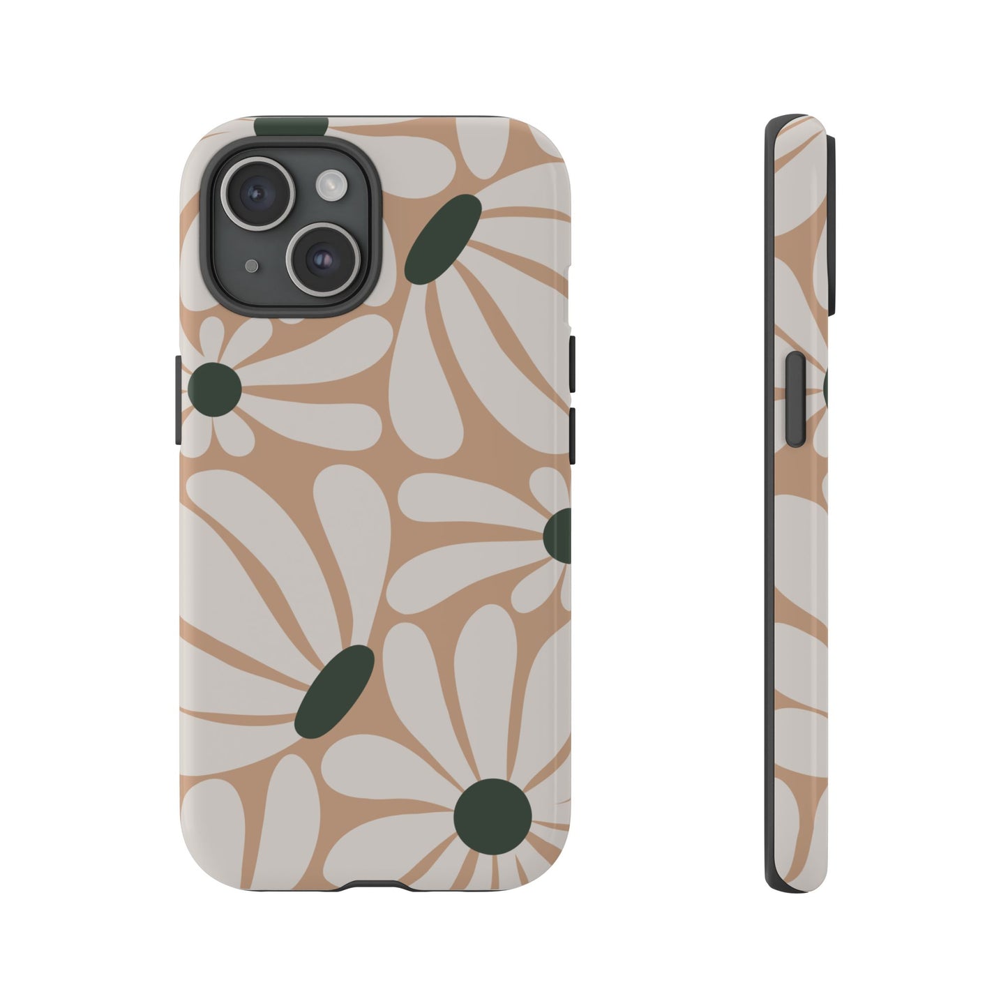 iPhone 15 / Glossy Phone Case - ’Retro Beige & White Daisy Pattern’ Phone Case